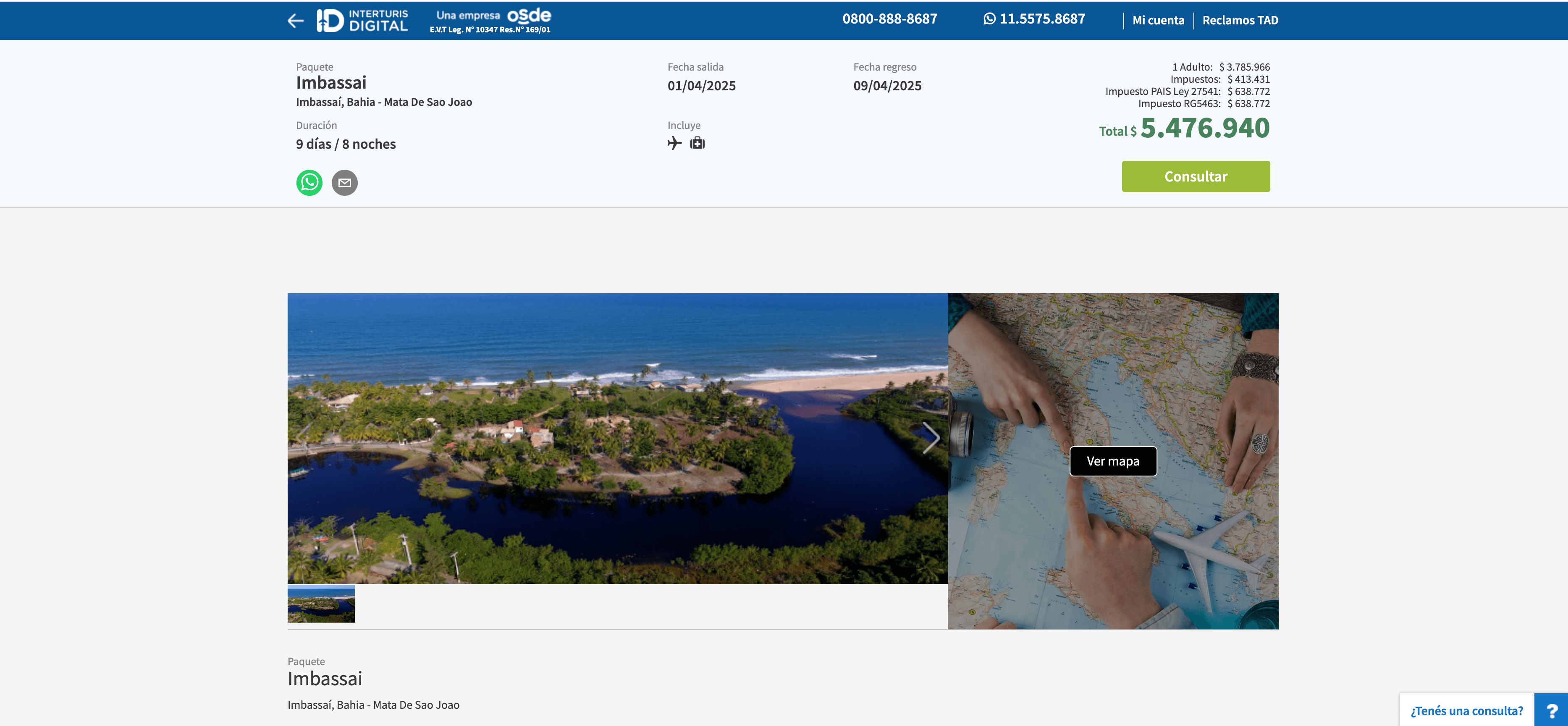 Interturis Travel Package Details Screenshot