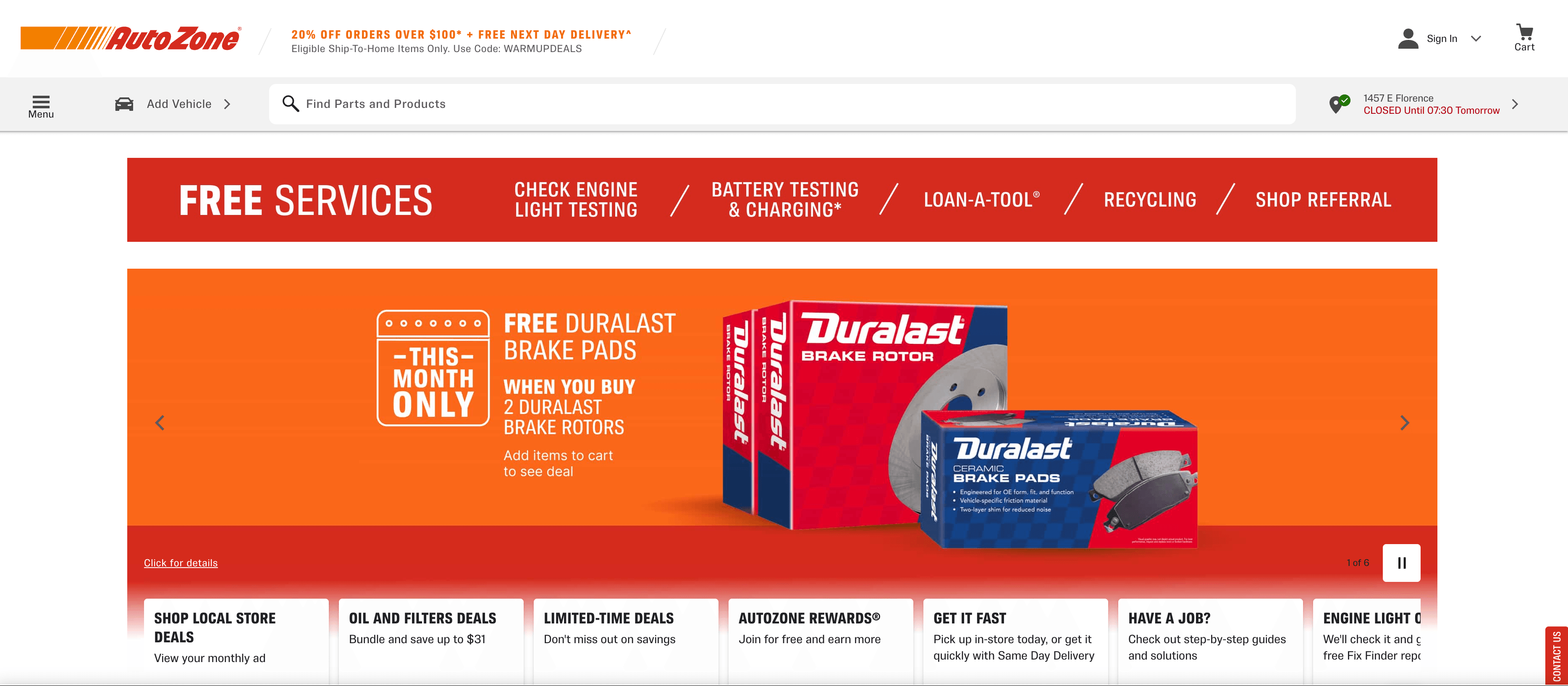 AutoZone Website Screenshot