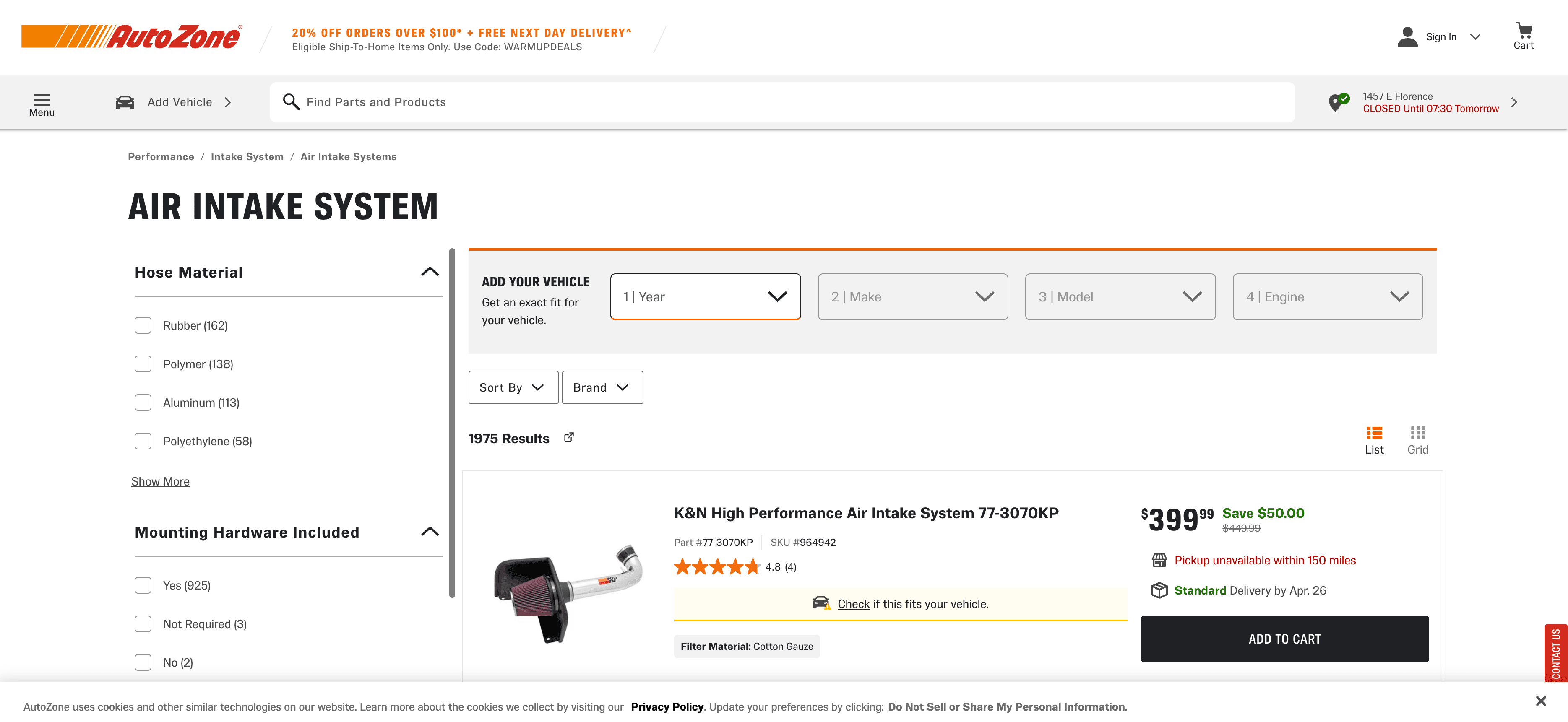 AutoZone Product Listing Screenshot