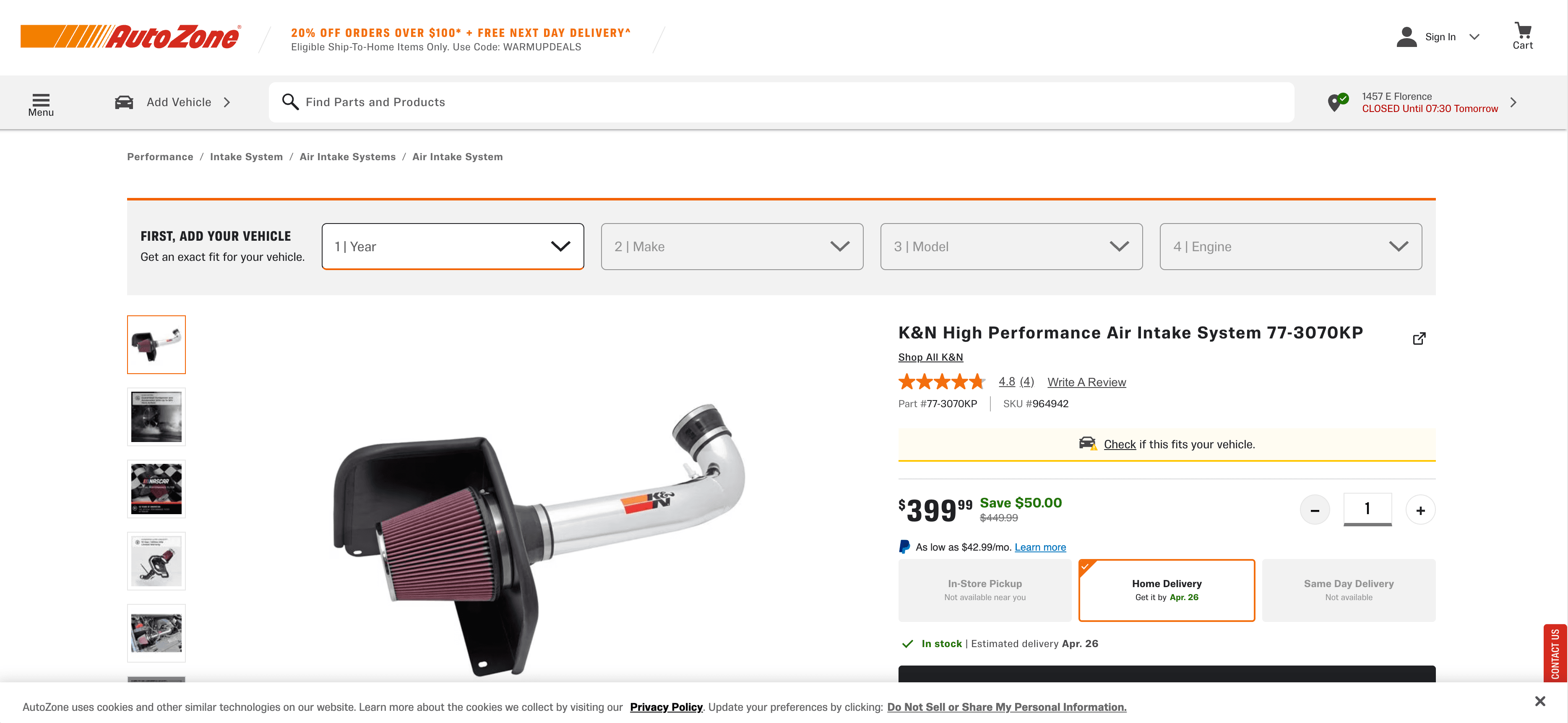 AutoZone Product Details Screenshot