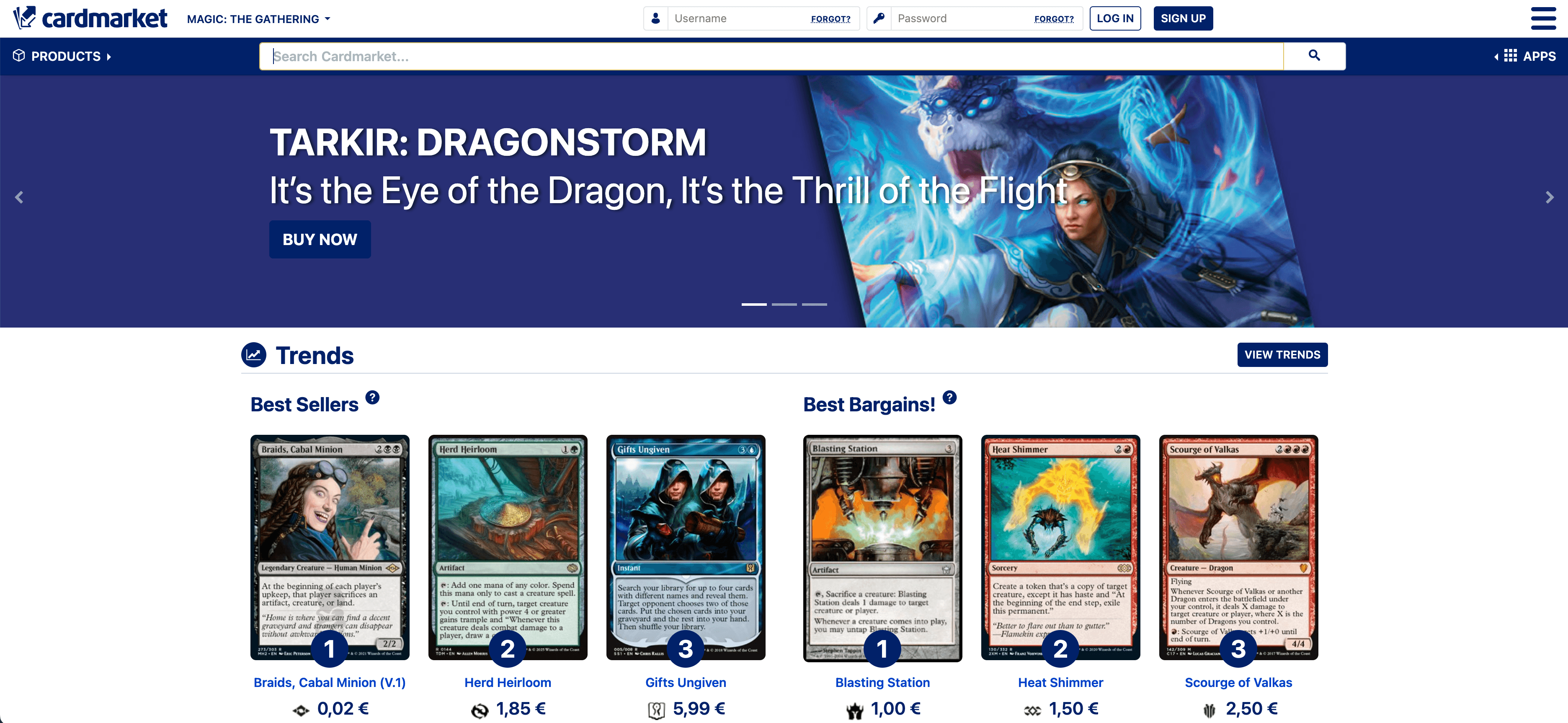 Cardmarket Homepage Screenshot