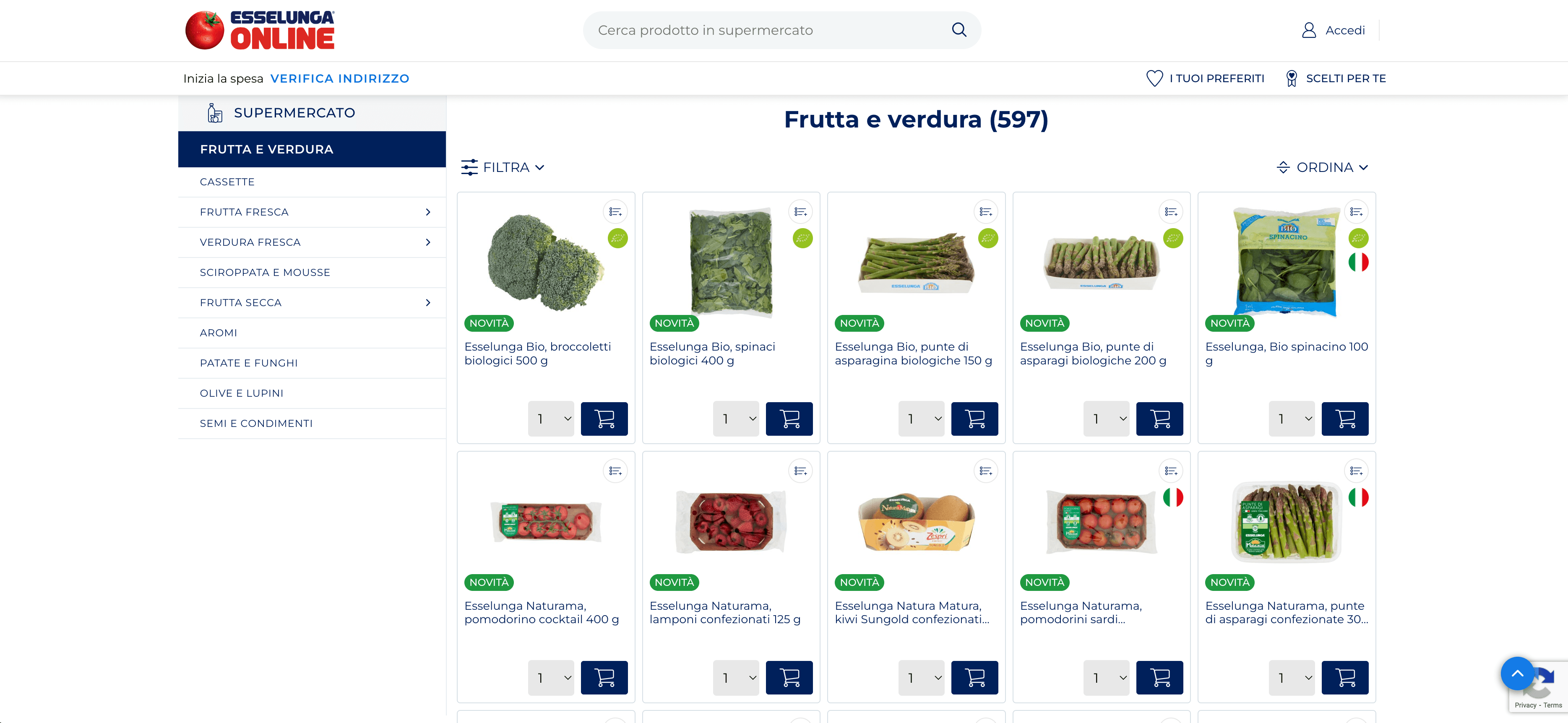 Esselunga Product Listing Screenshot