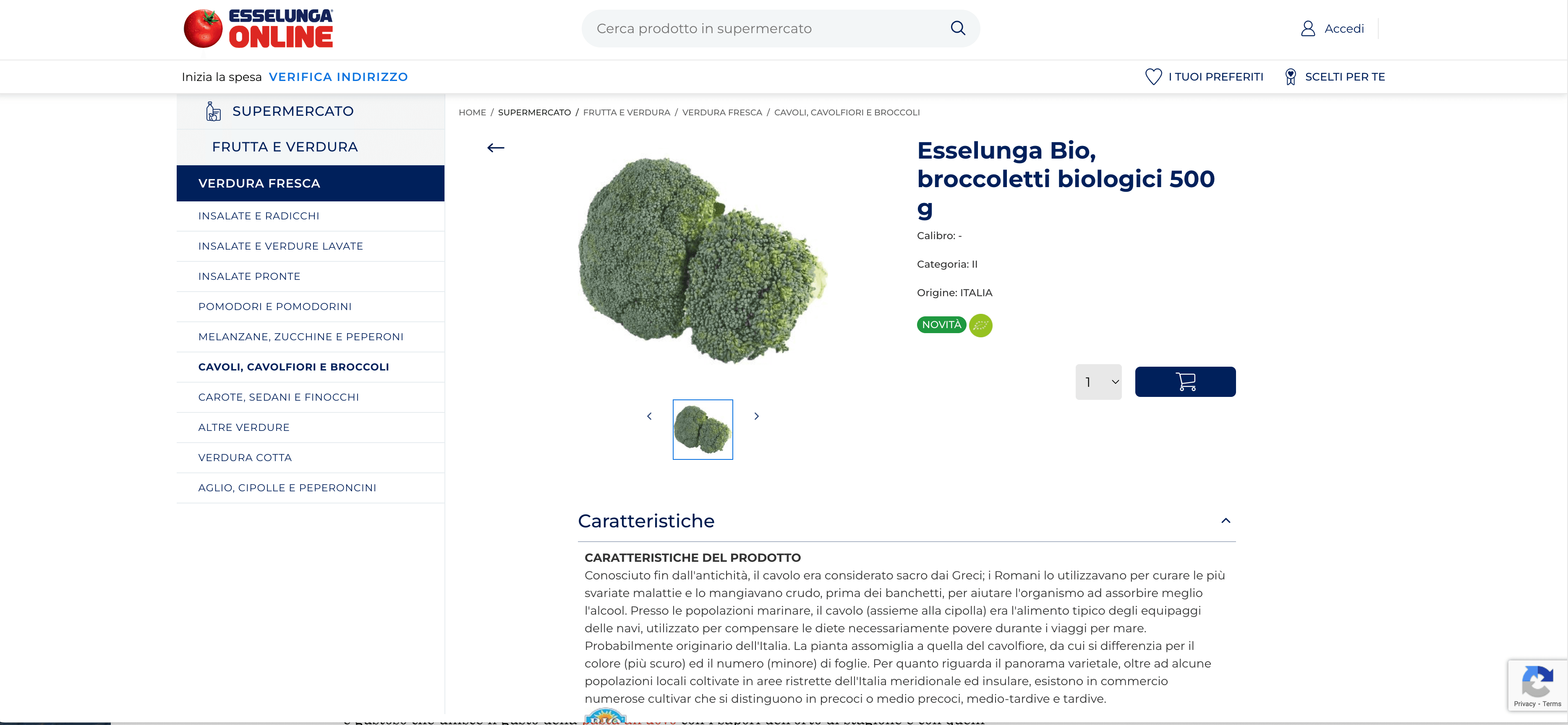 Esselunga Product Details Screenshot