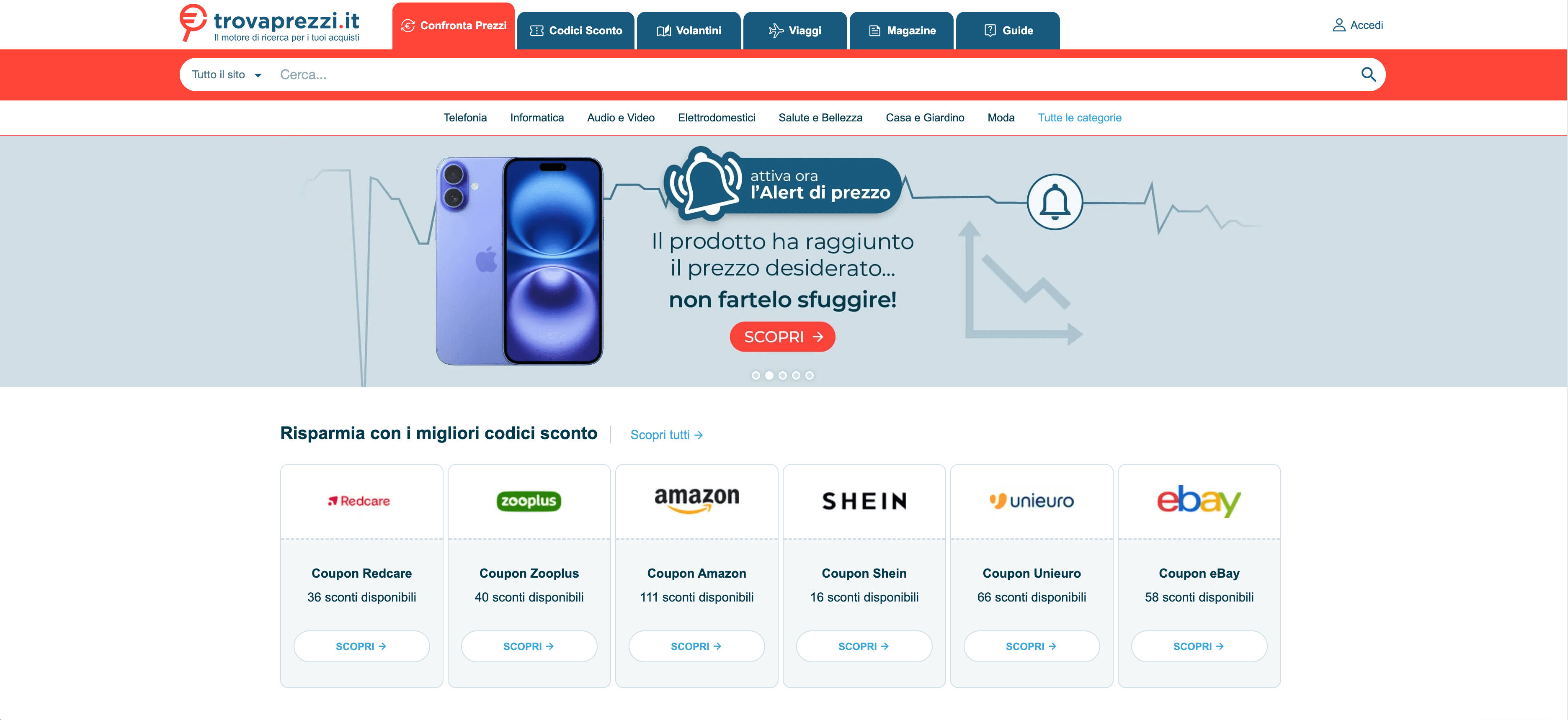 Trovaprezzi Homepage Screenshot