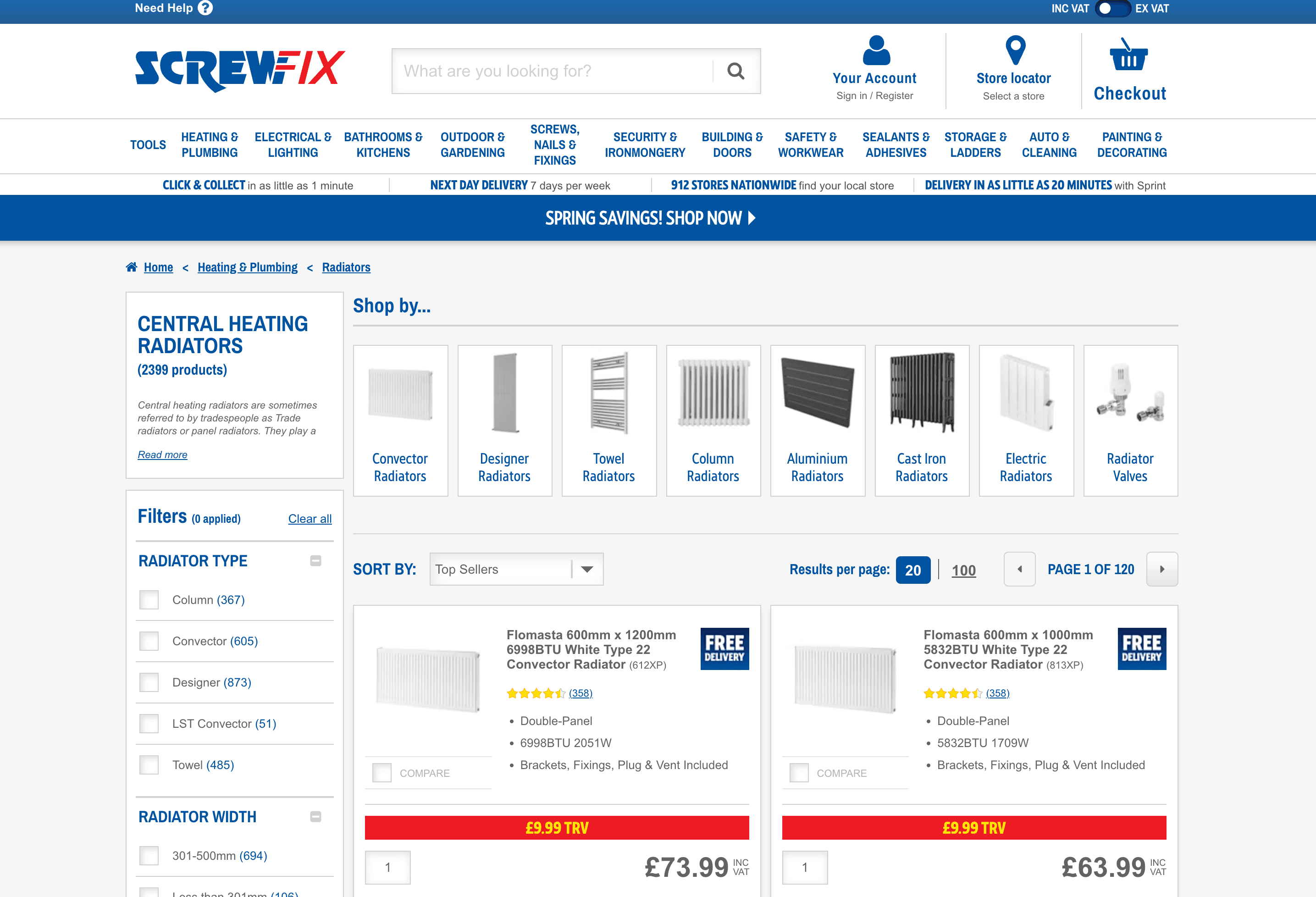 Screwfix Products Listing Screenshot