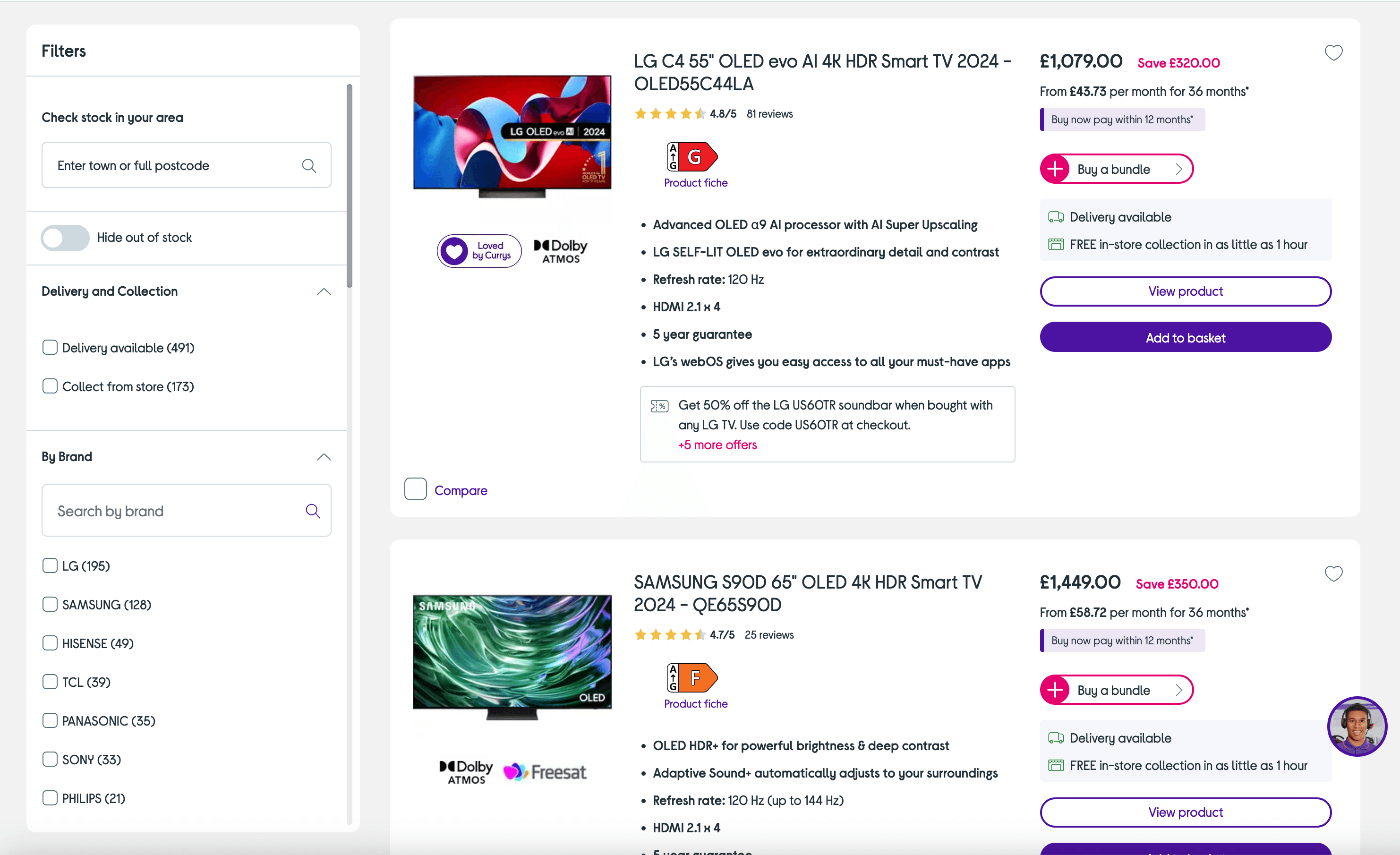 Currys TV Listing Screenshot