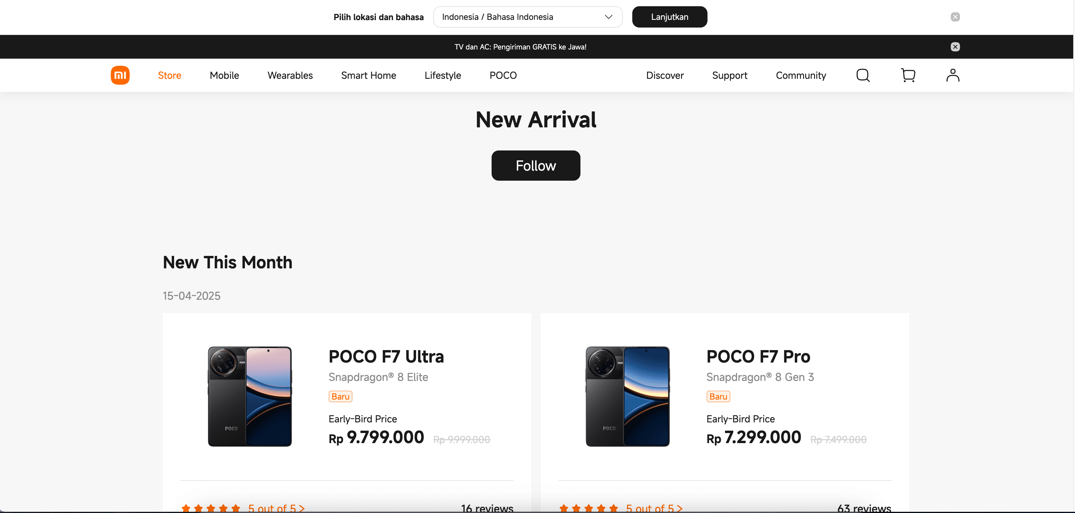 Xiaomi Indonesia Product Listing Screenshot