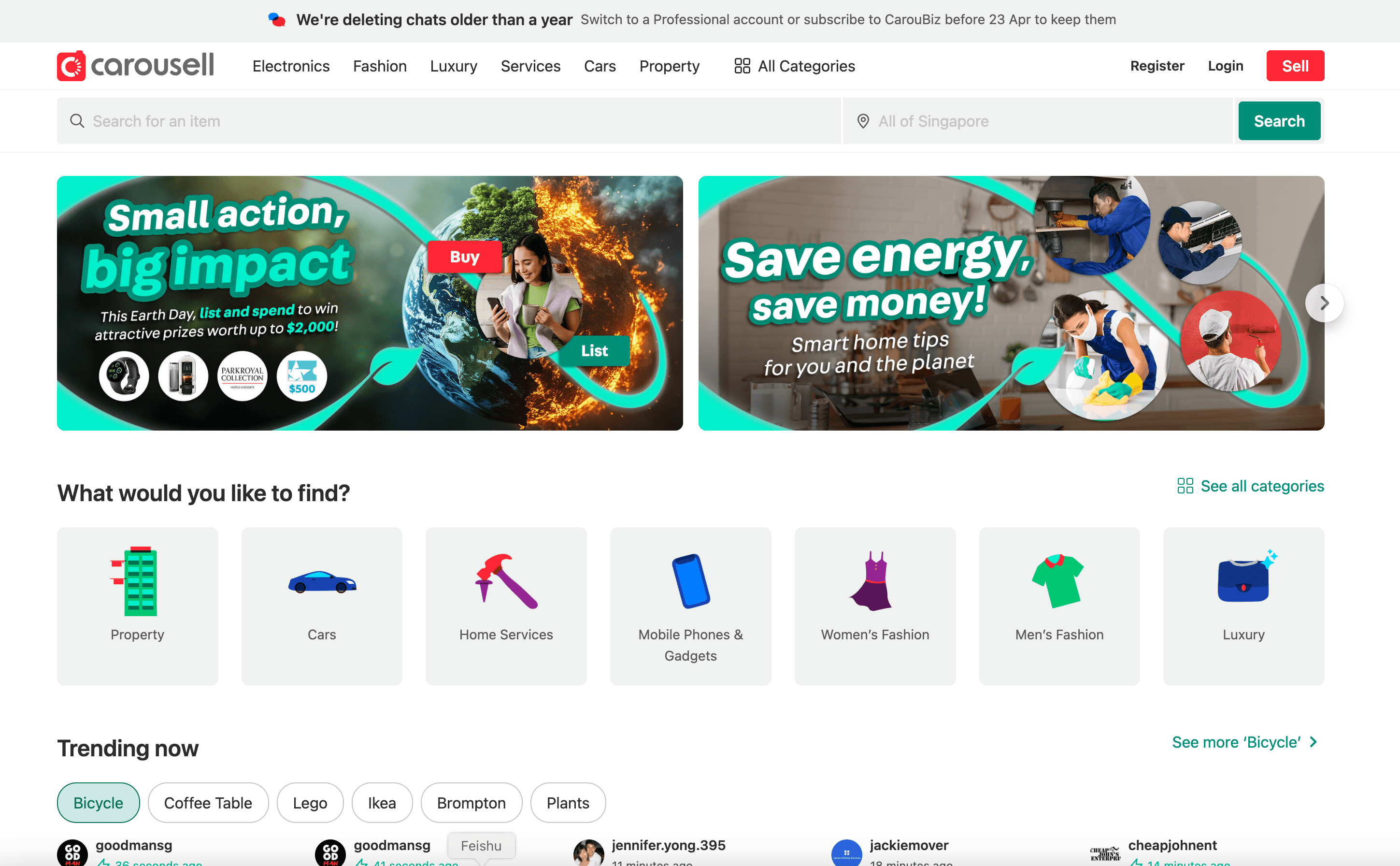 Carousell Homepage Screenshot