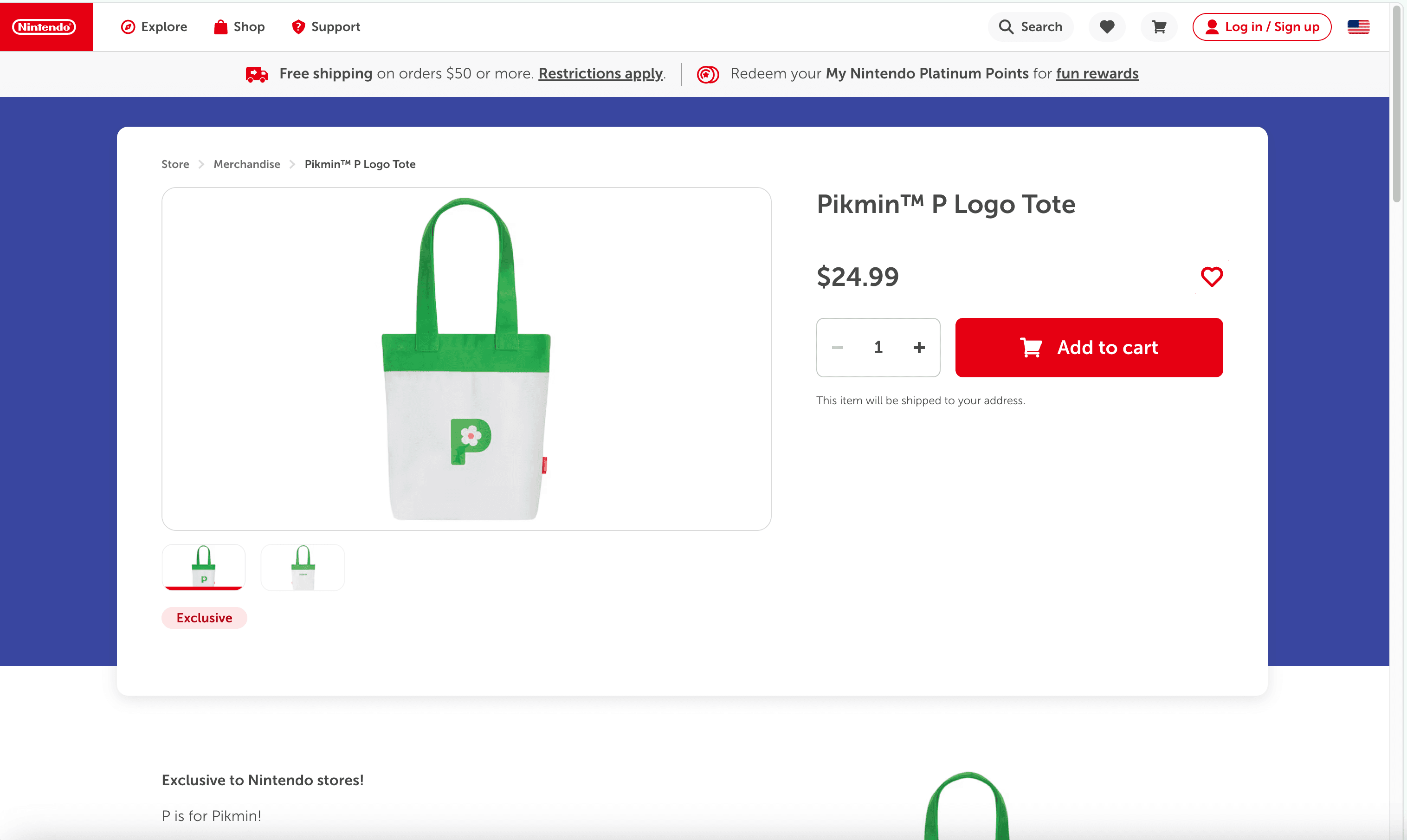 Nintendo Product Details Screenshot