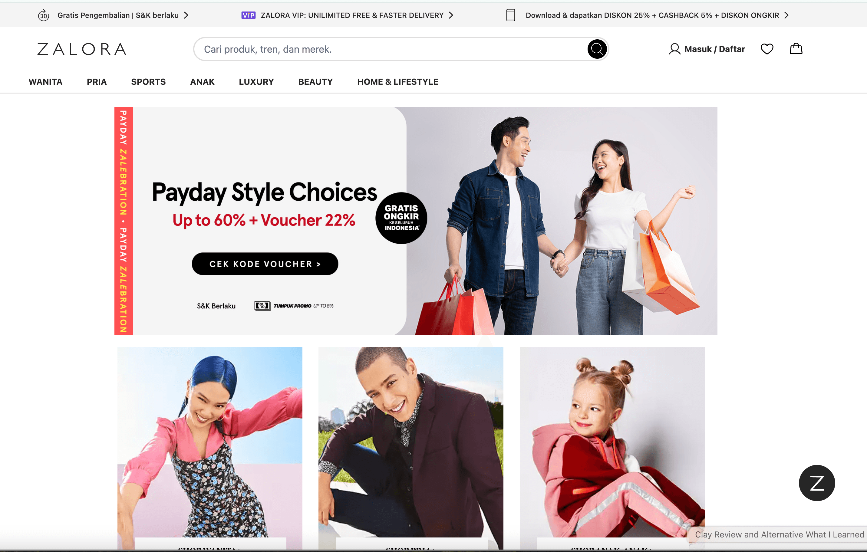 ZALORA Homepage Screenshot