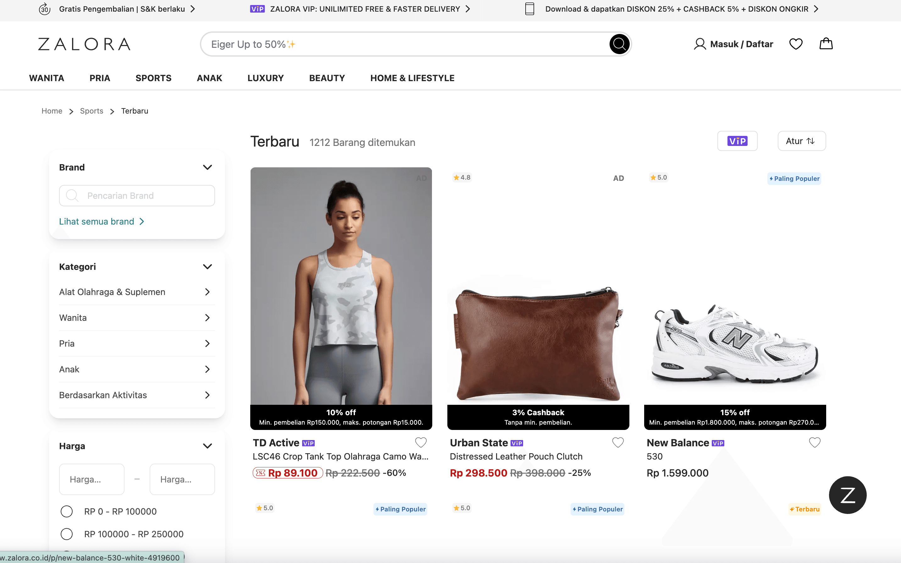 ZALORA Products Listing Screenshot