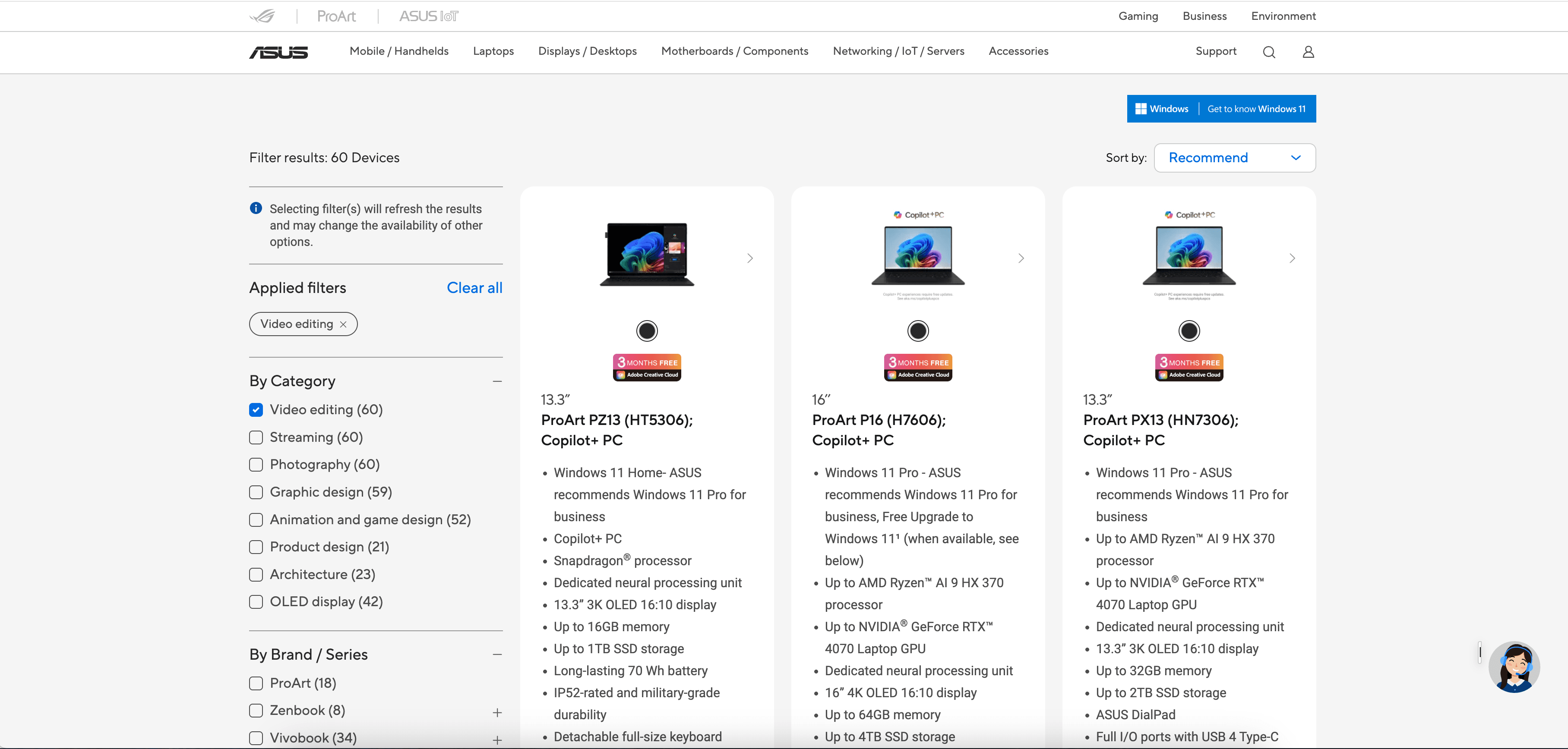 Asus Product Listing Screenshot