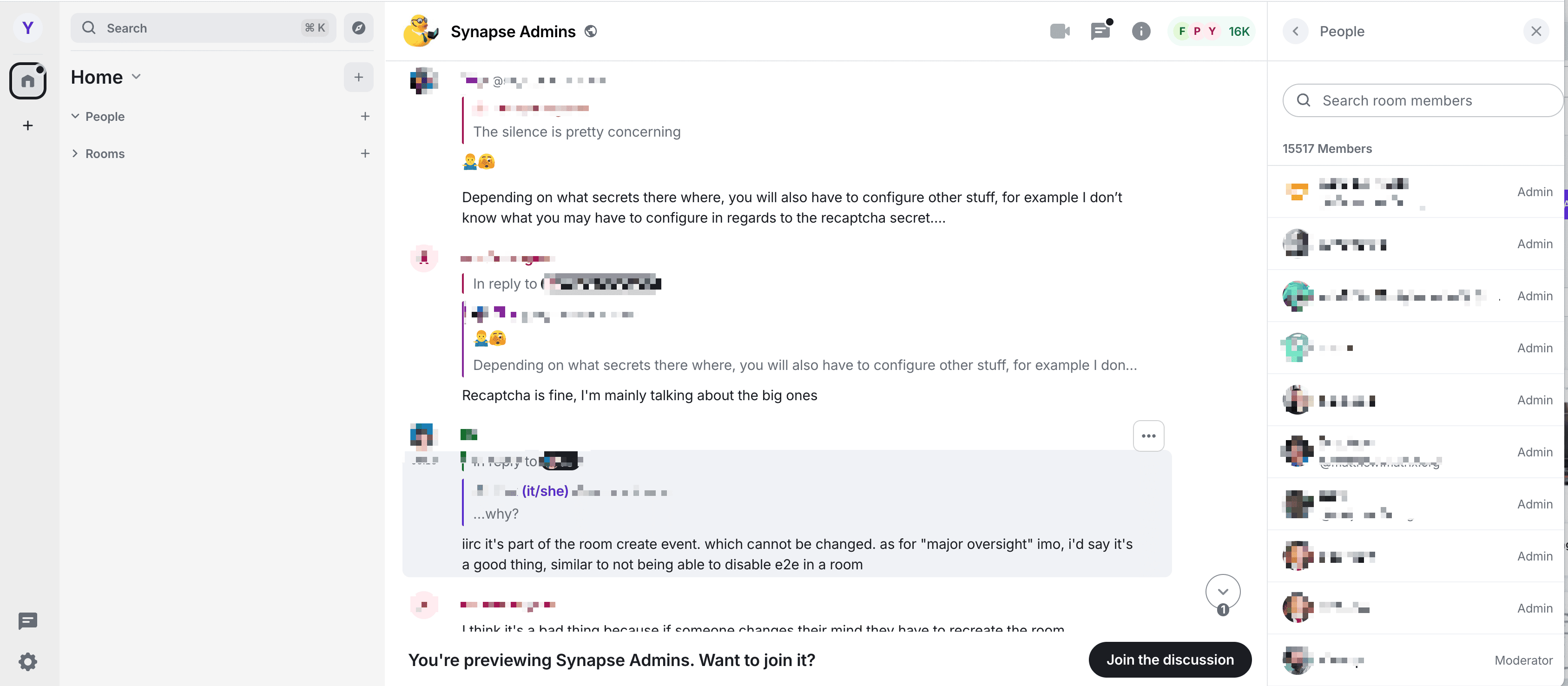 Element Synapse Admins Room Screenshot