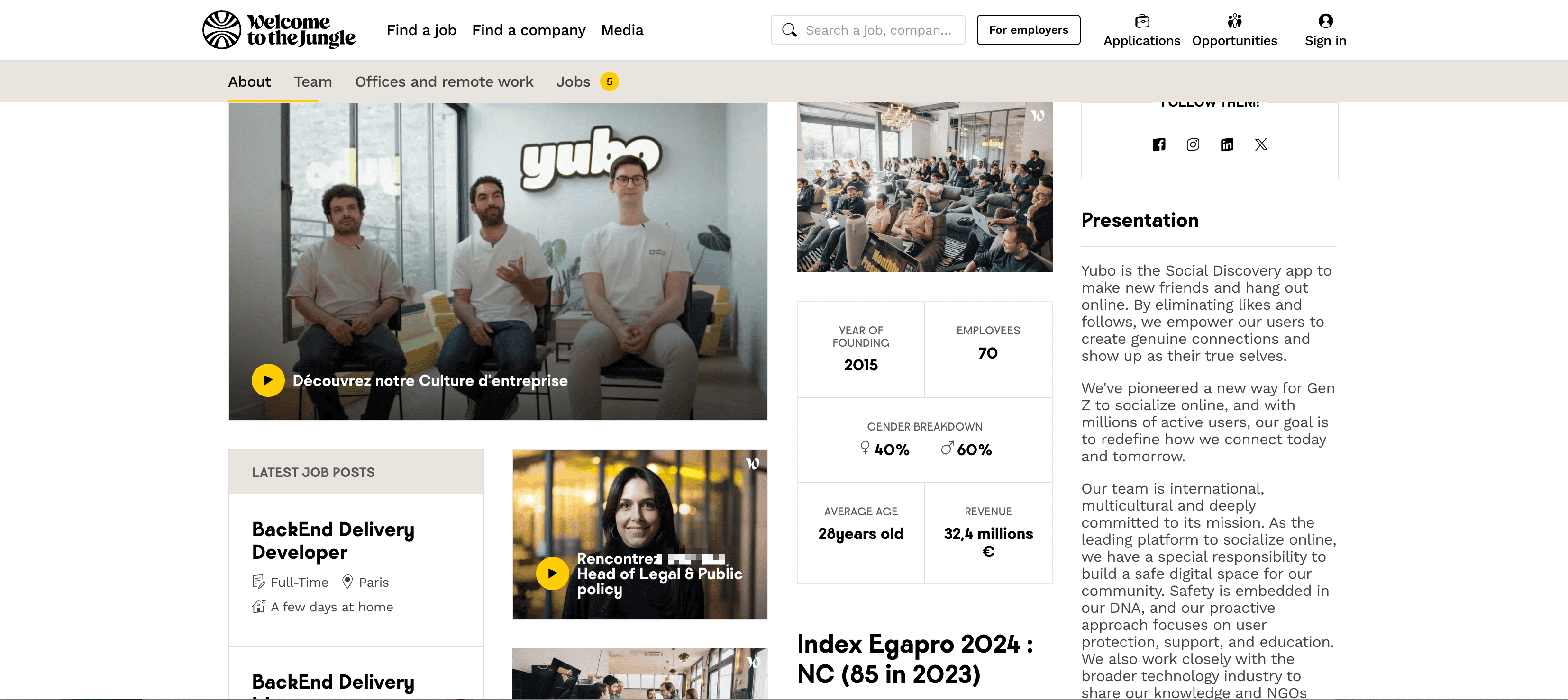 Yubo Company Profile Page Screenshot
