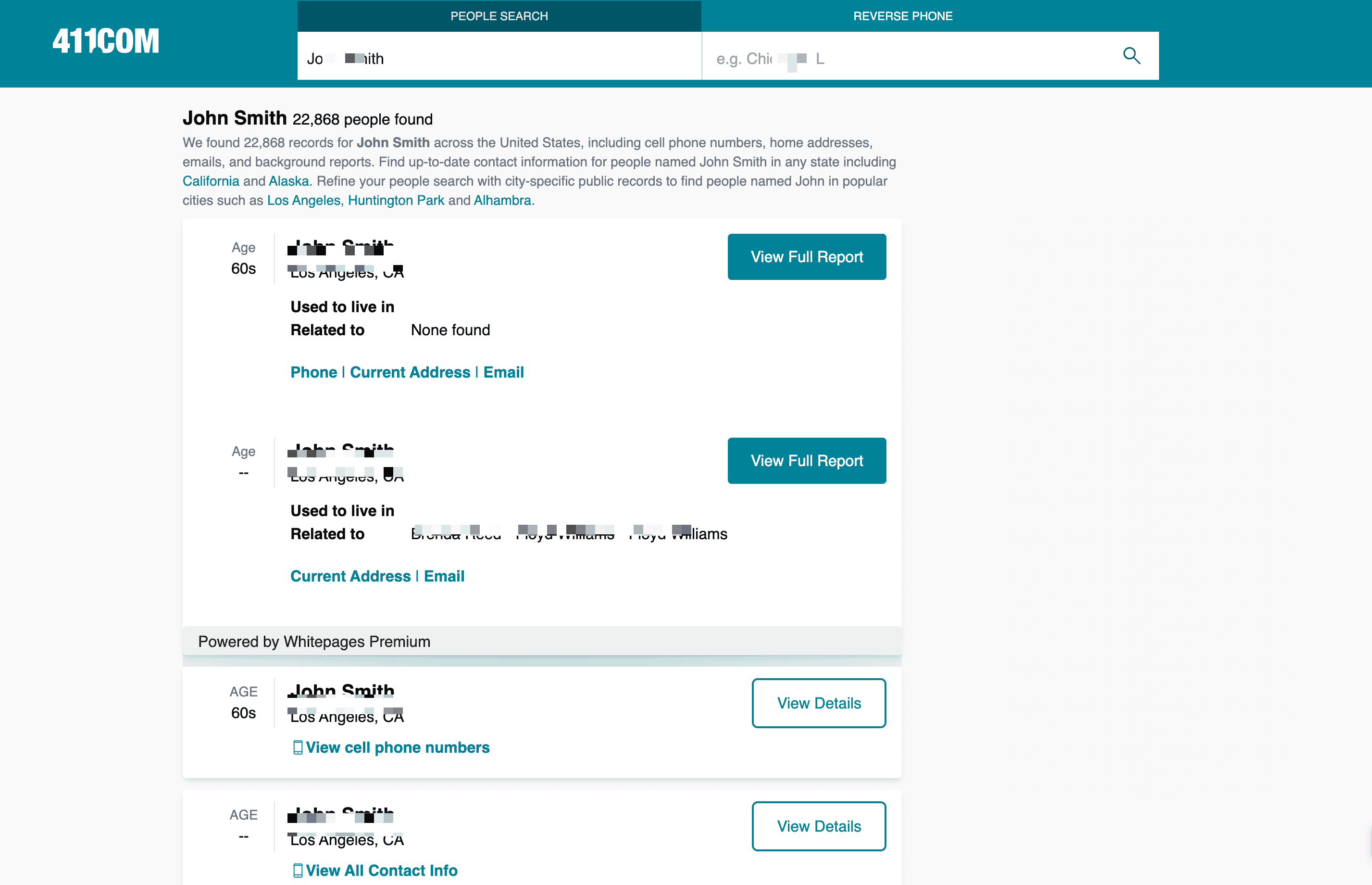 People Search Result Screenshot