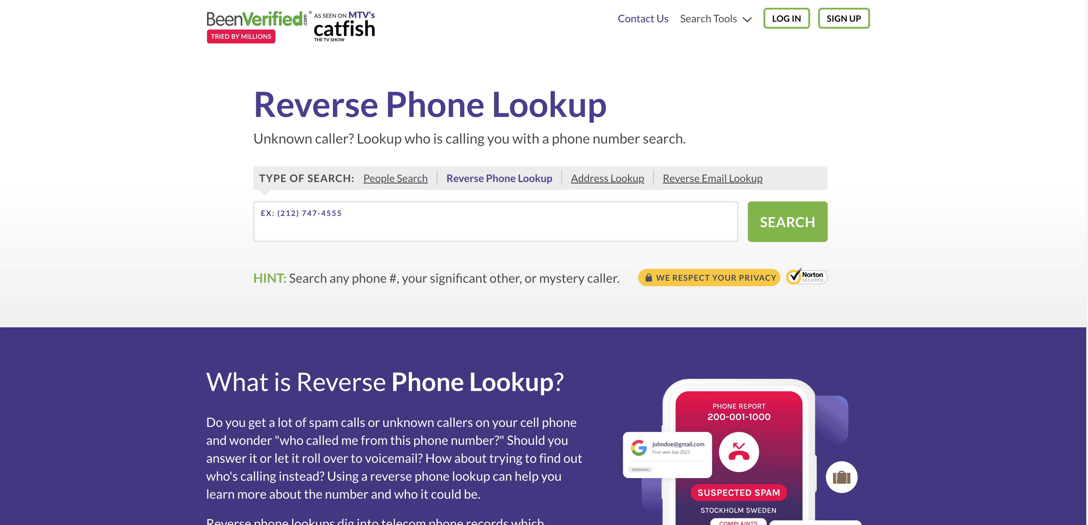 Reverse Phone Lookup Screenshot