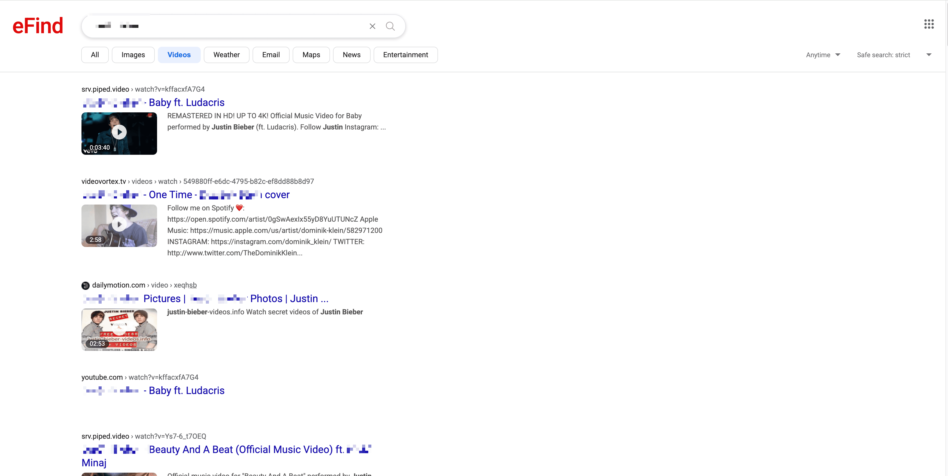 Video Search Results Screenshot