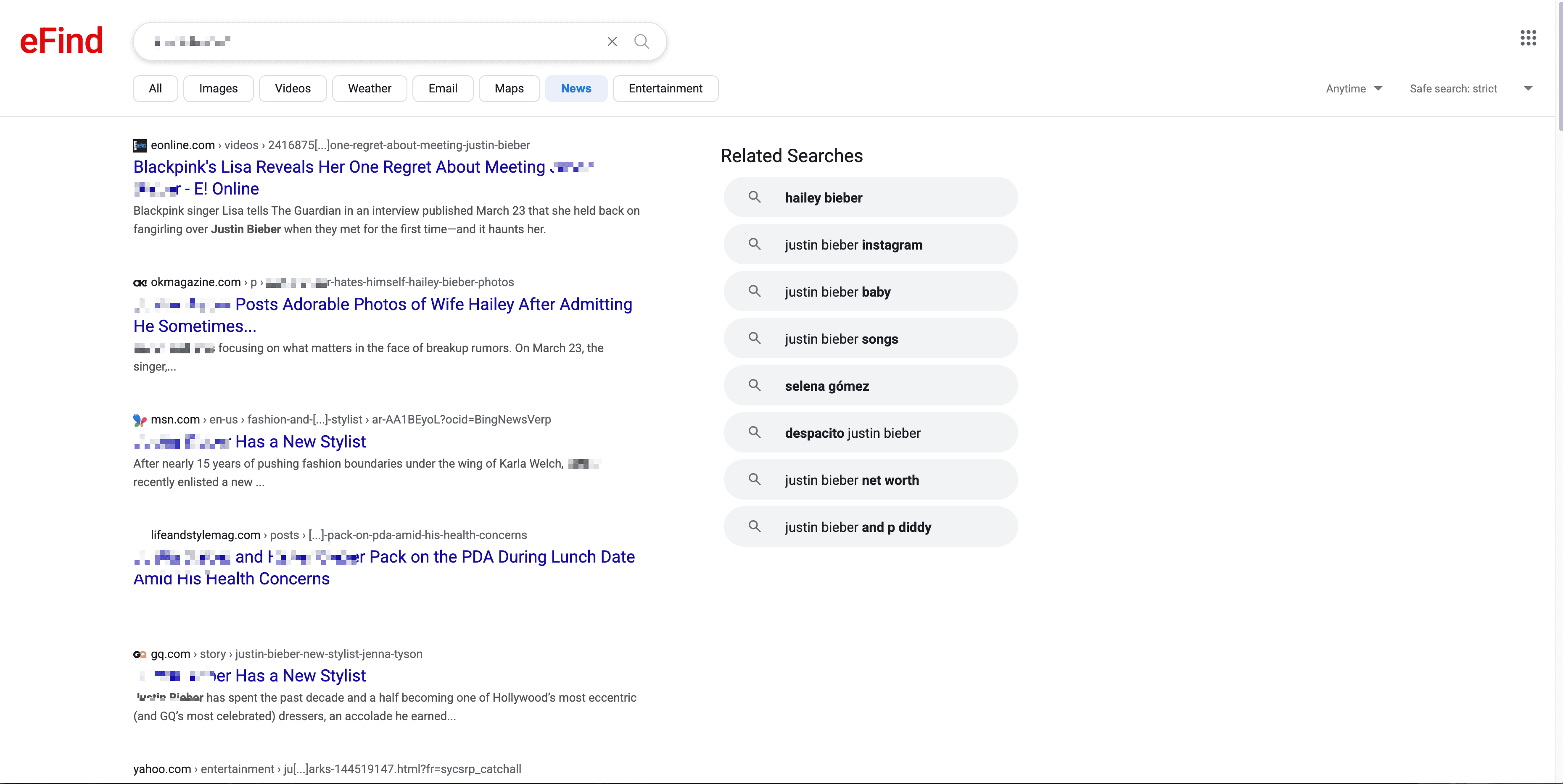 News Search Results Screenshot