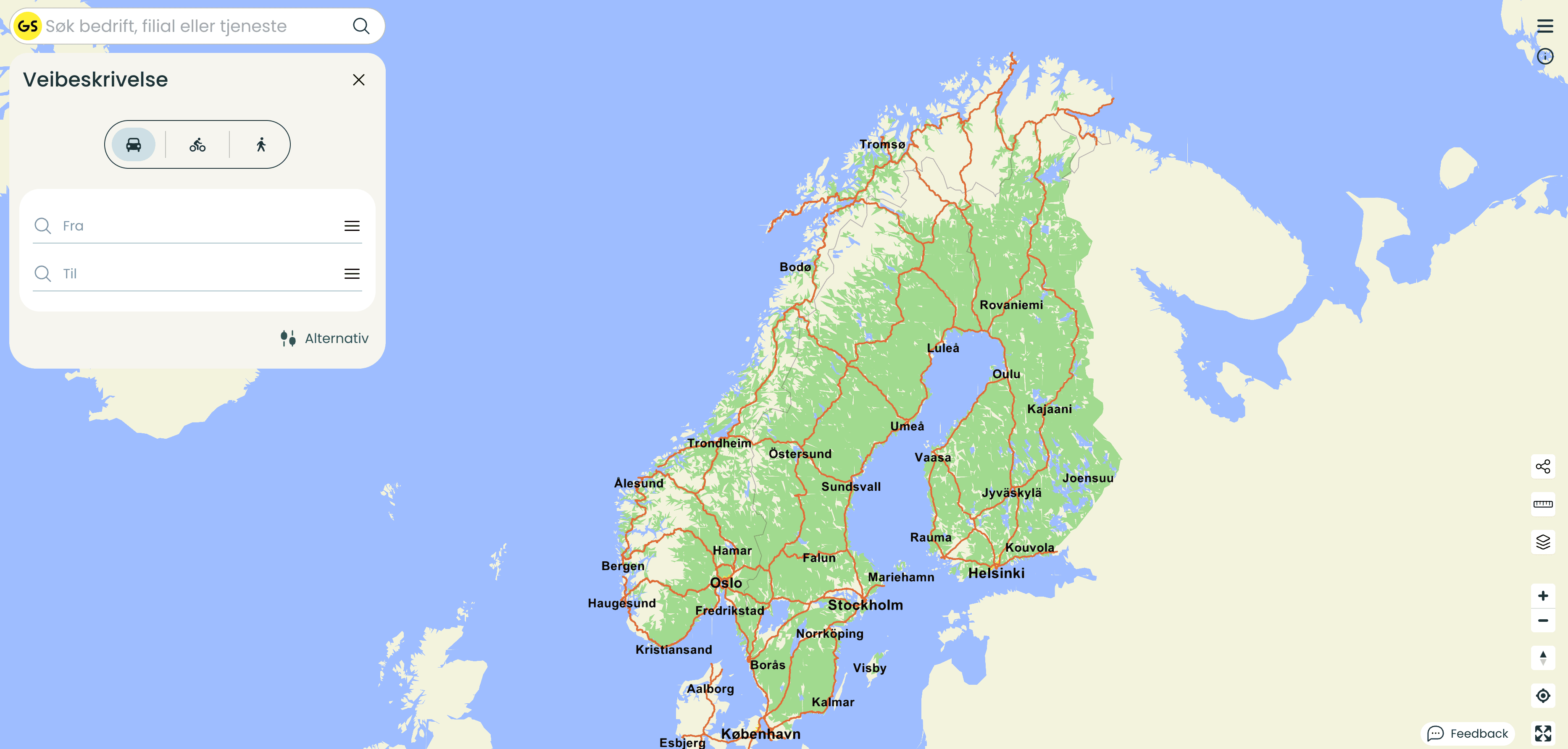 Captura de pantalla de la página de mapas de Gulesider
