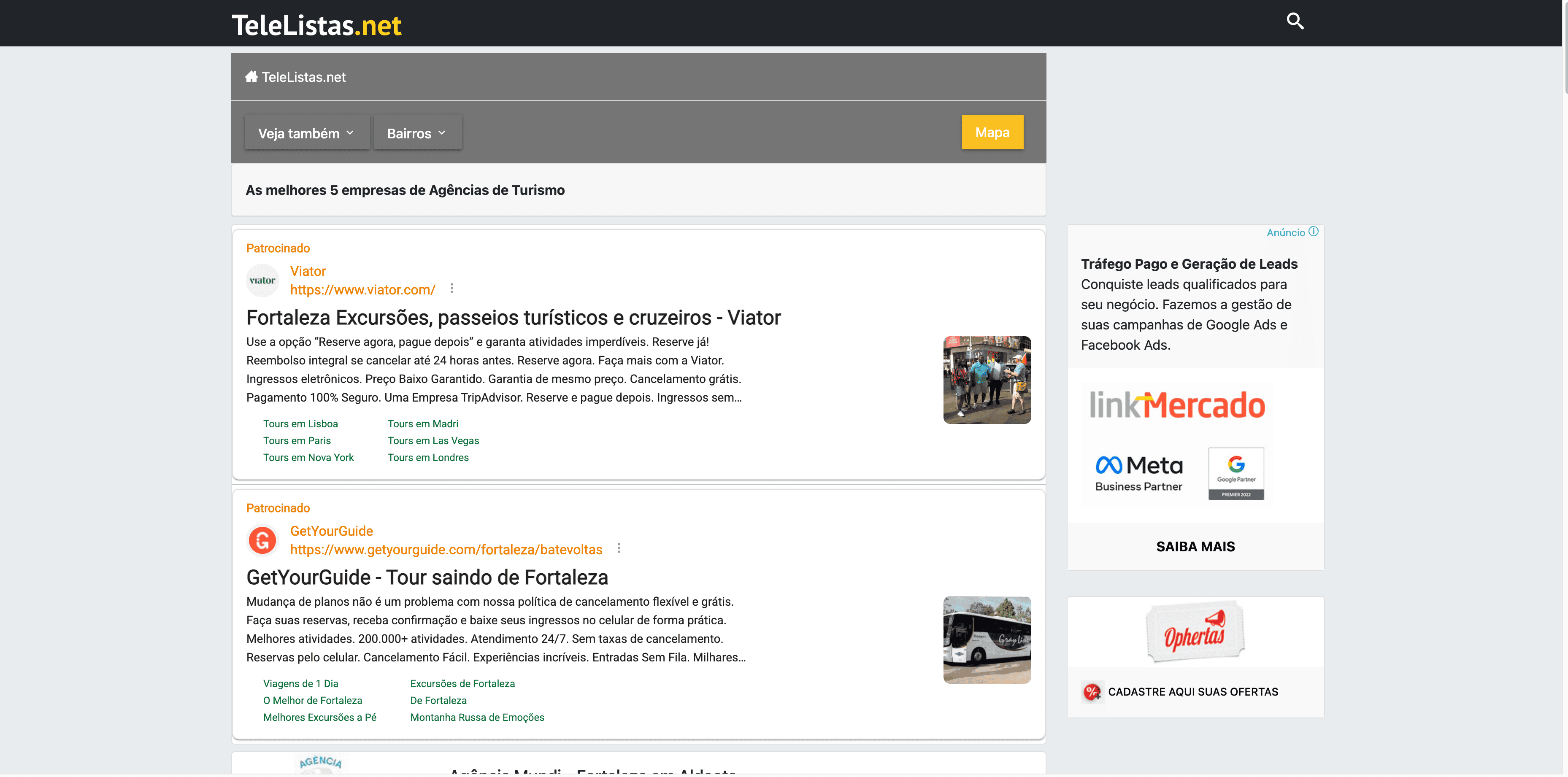 Captura de Tela da Listagem de Agências de Viagens