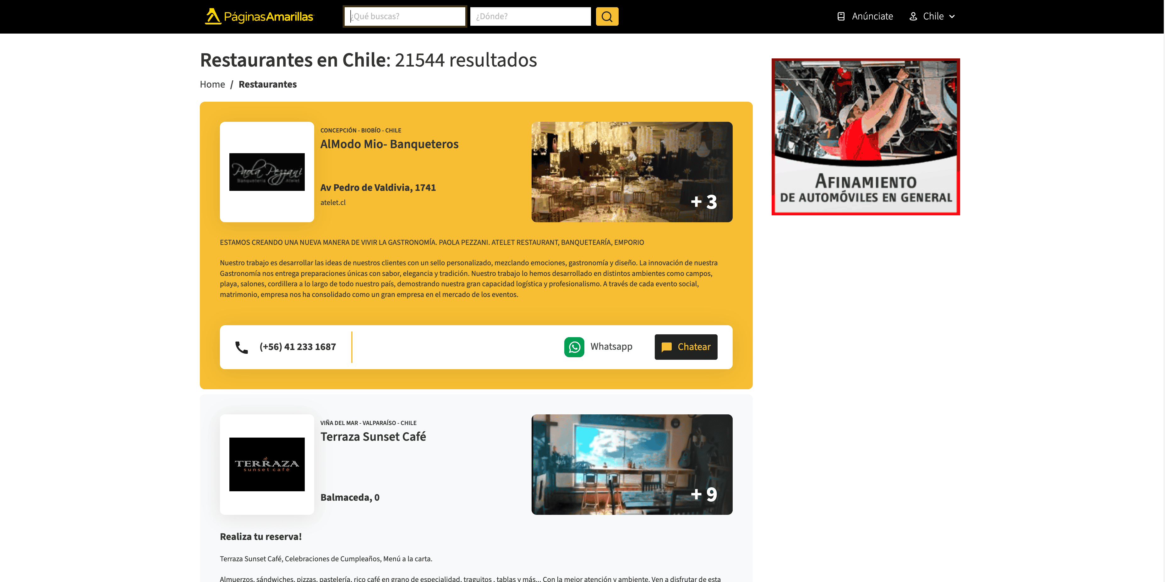 Captura de pantalla de Resultados de Búsqueda de Restaurantes