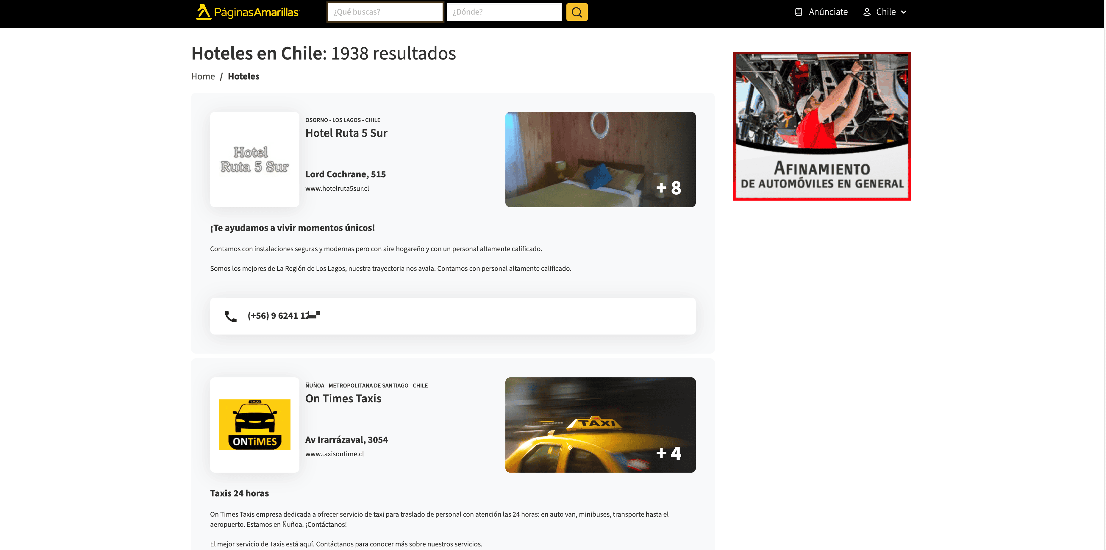 Captura de pantalla de Resultados de Búsqueda de Hoteles