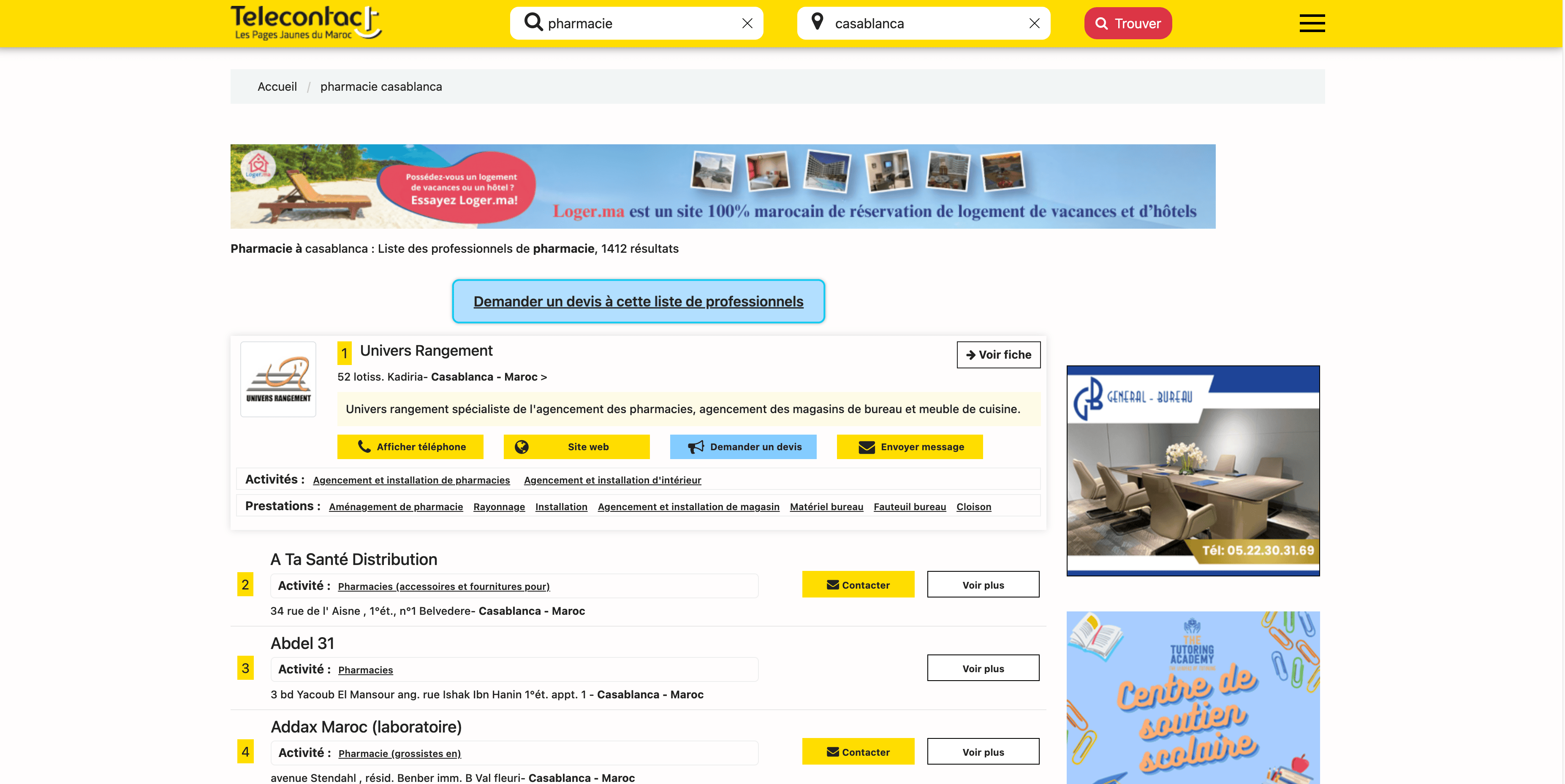 Captura de Tela dos Resultados de Pesquisa de Farmácias