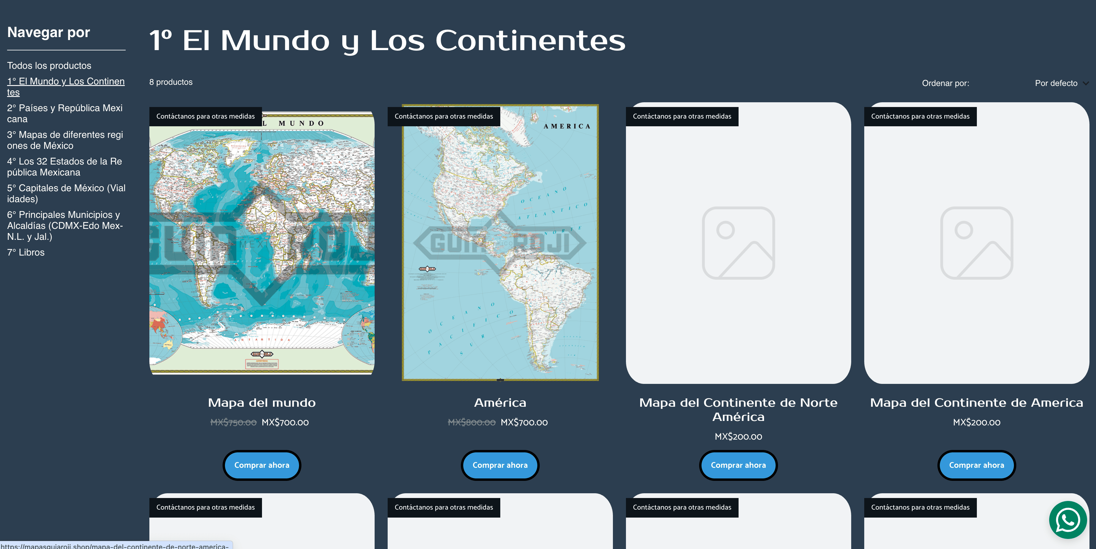 Captura de pantalla de la categoría de productos de mapas de Guia Roji