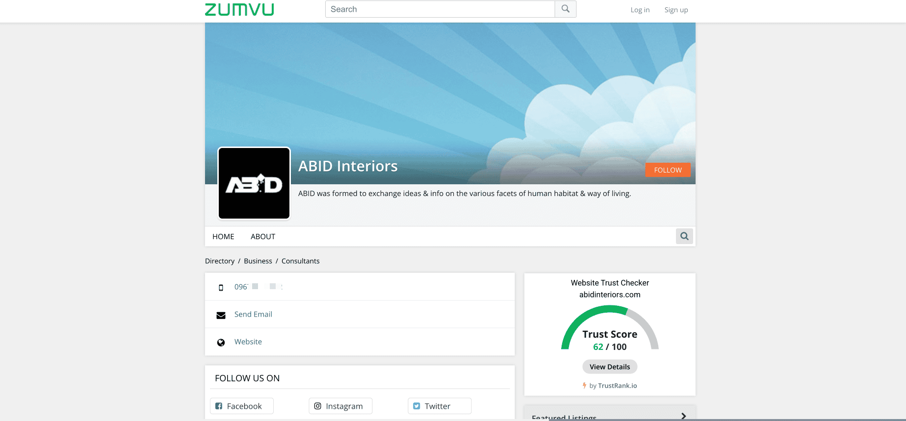 Zumvu Business Profile Screenshot
