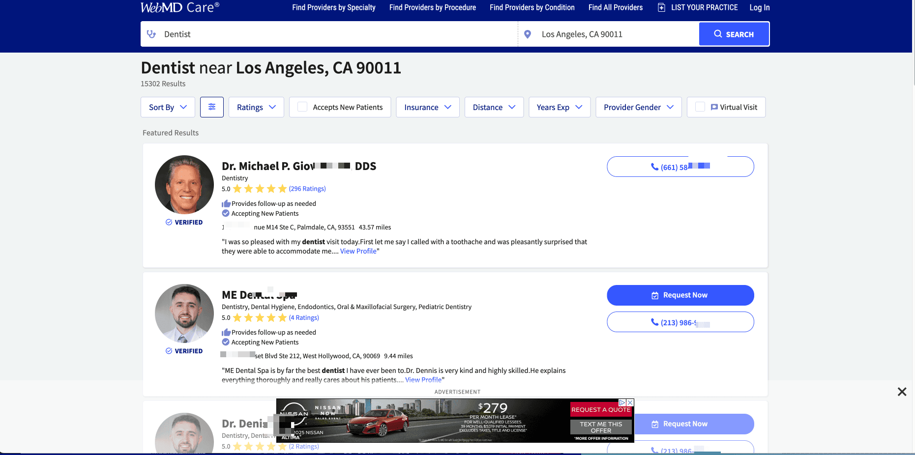 Provider Search Result Screenshot