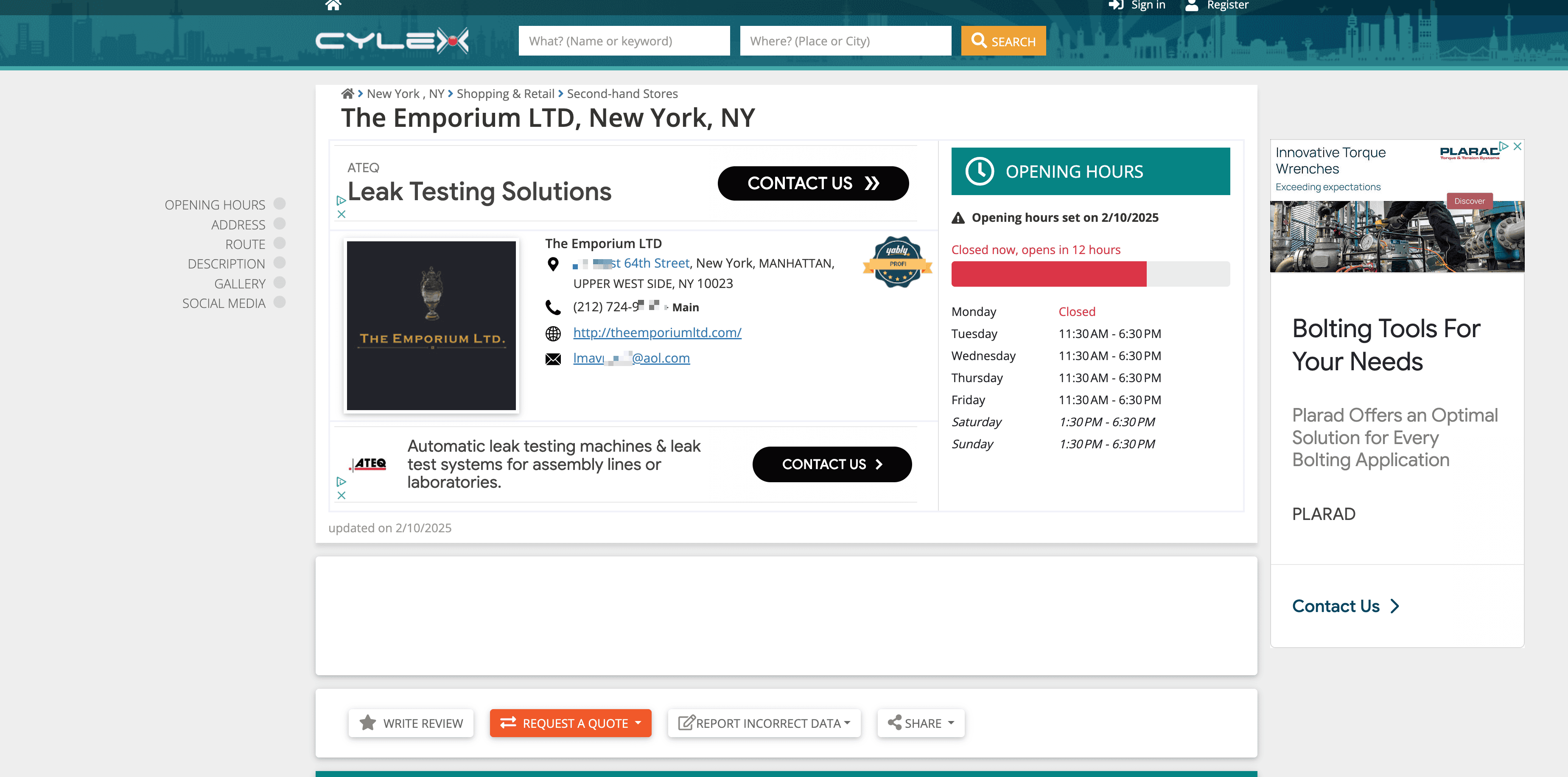 Capture d'écran de Profil d'Entreprise Cylex