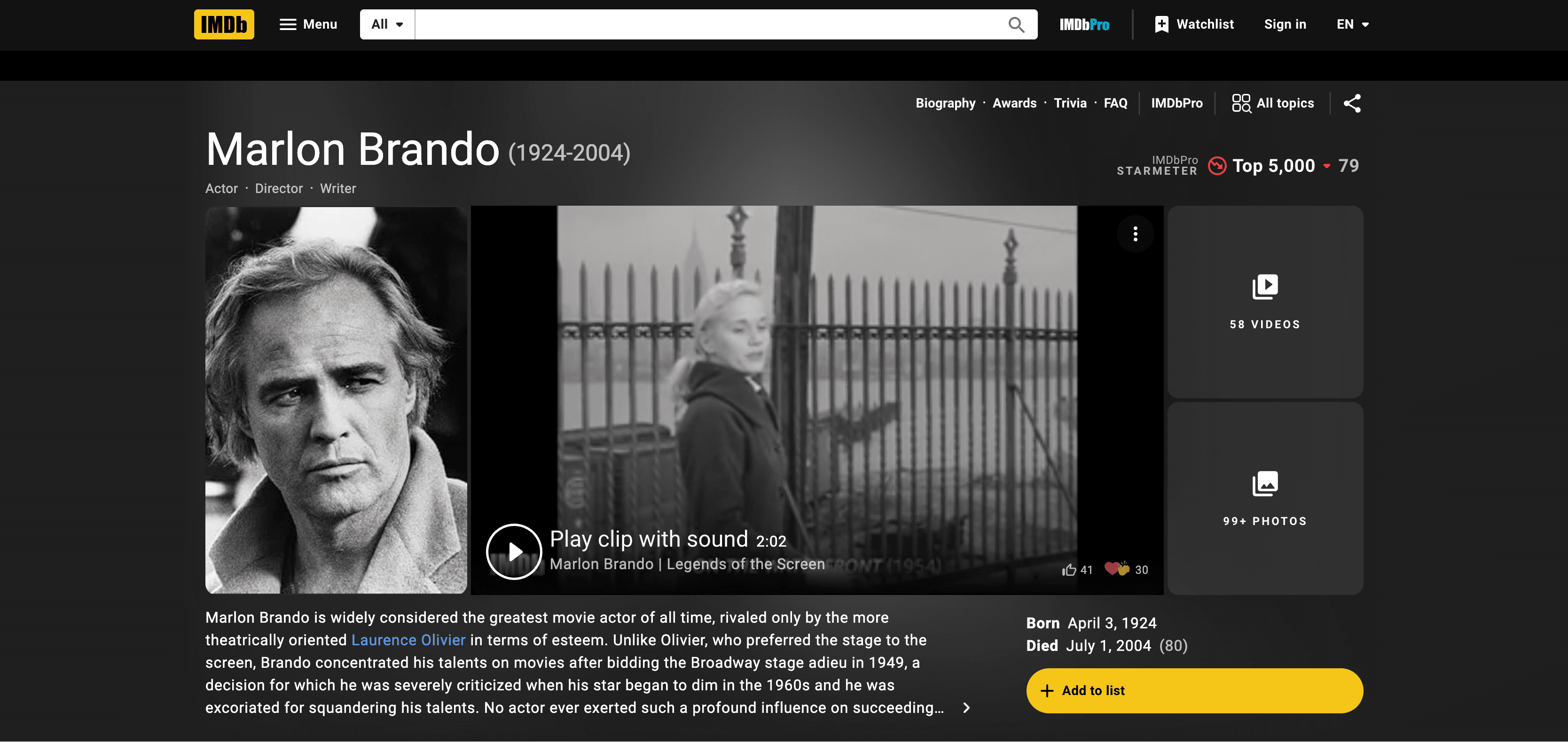 IMDb Actor Profile Screenshot