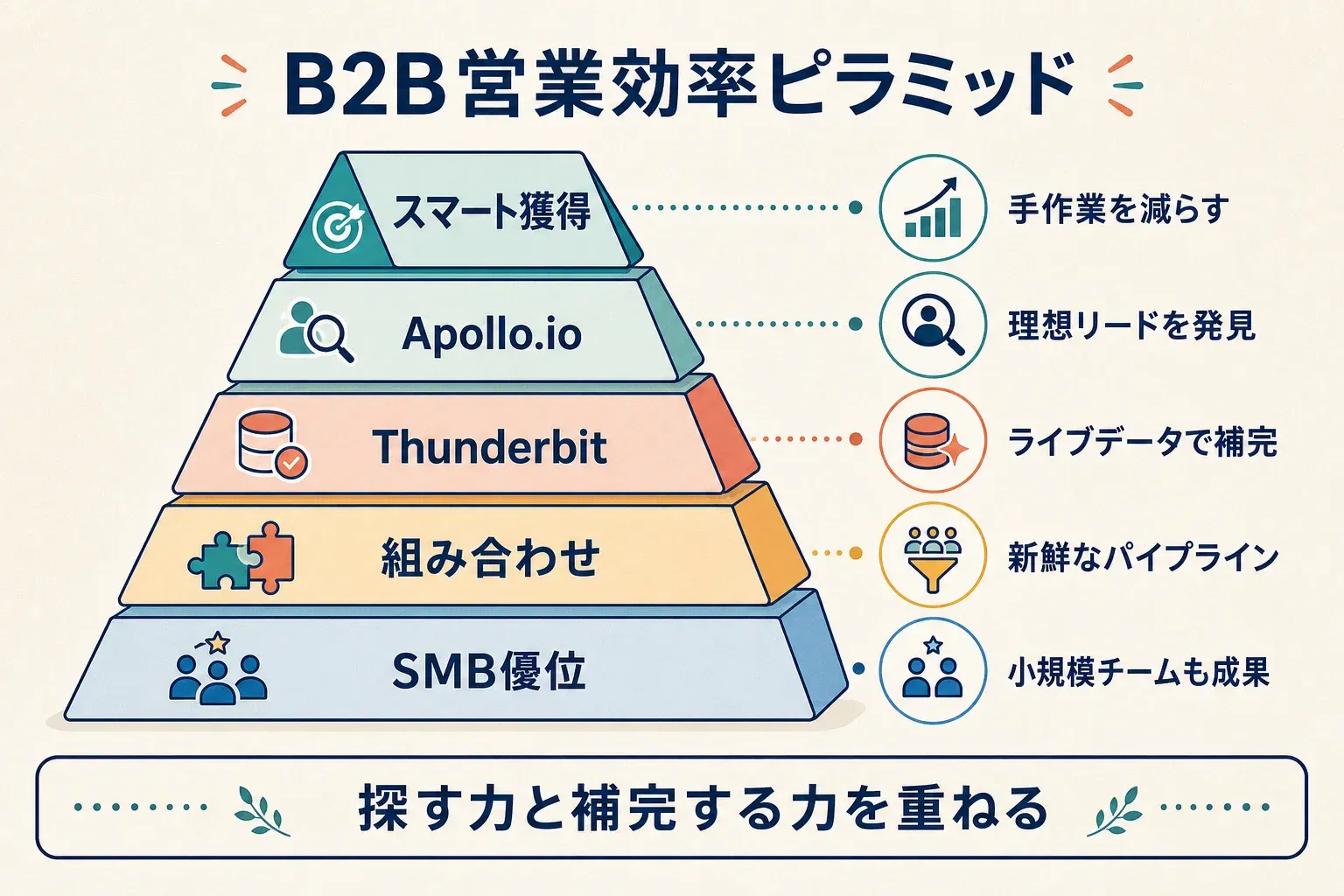 b2b-sales-efficiency-pyramid-apollo-thunderbit-lead-generation.png