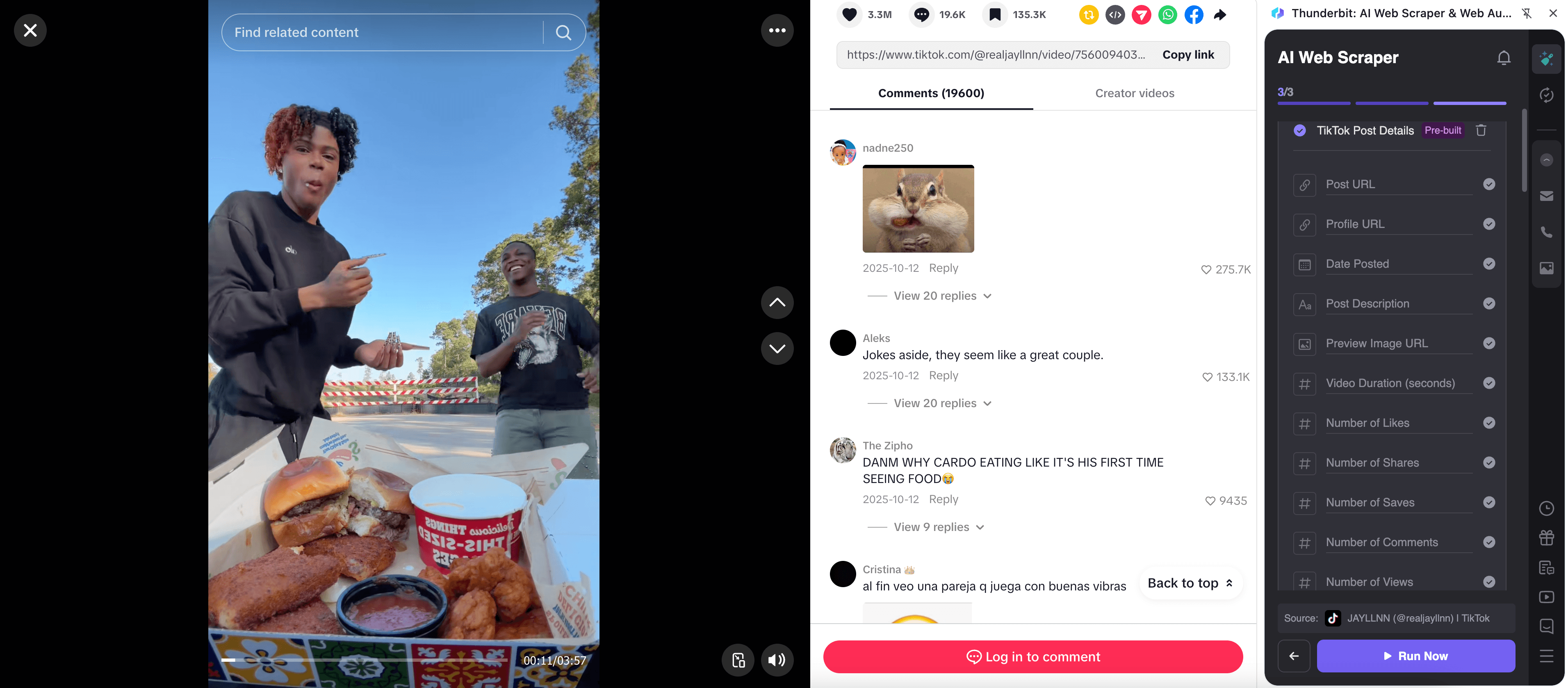 TikTok Video Performance Tracking Screenshot