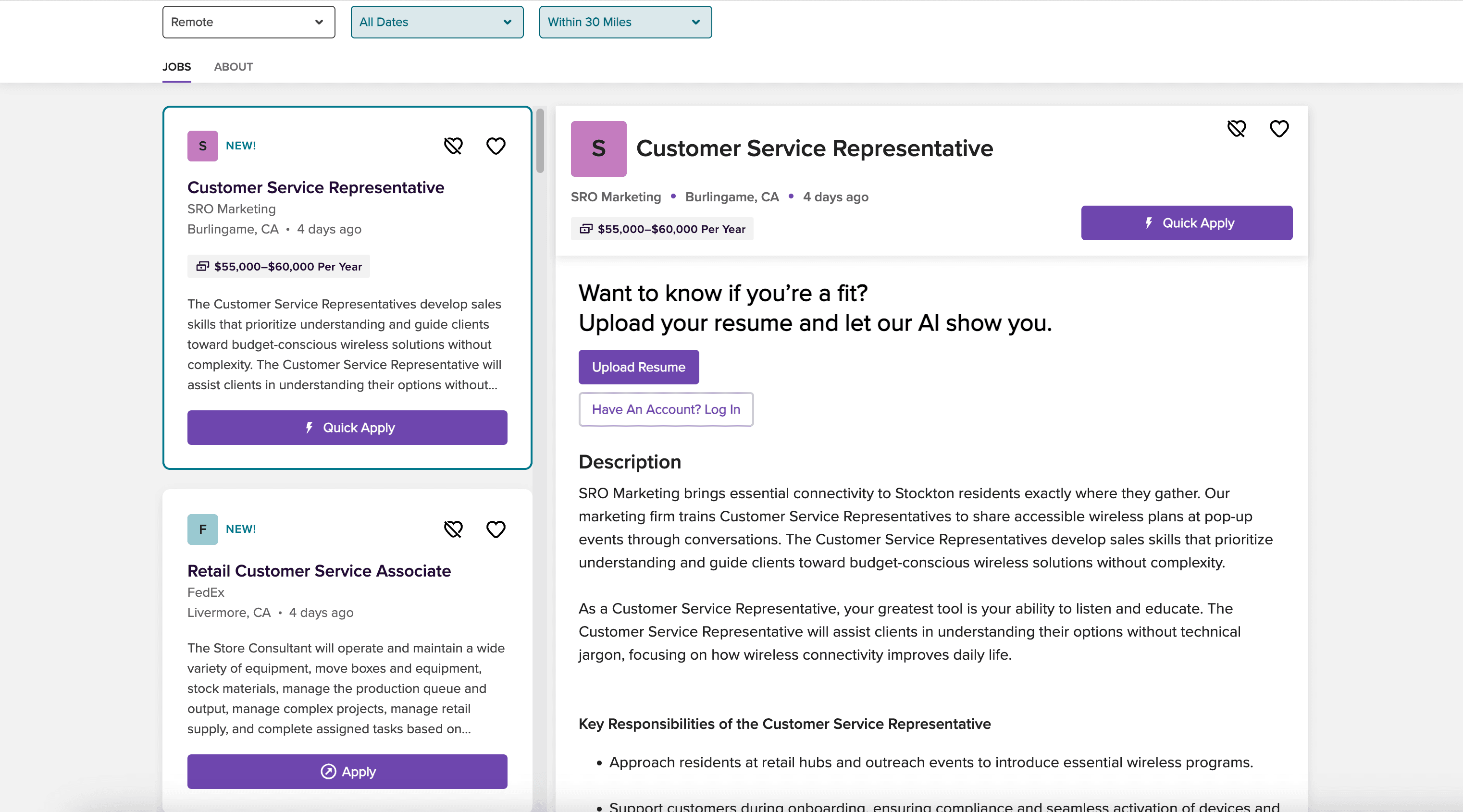 Monster Job Listings Screenshot