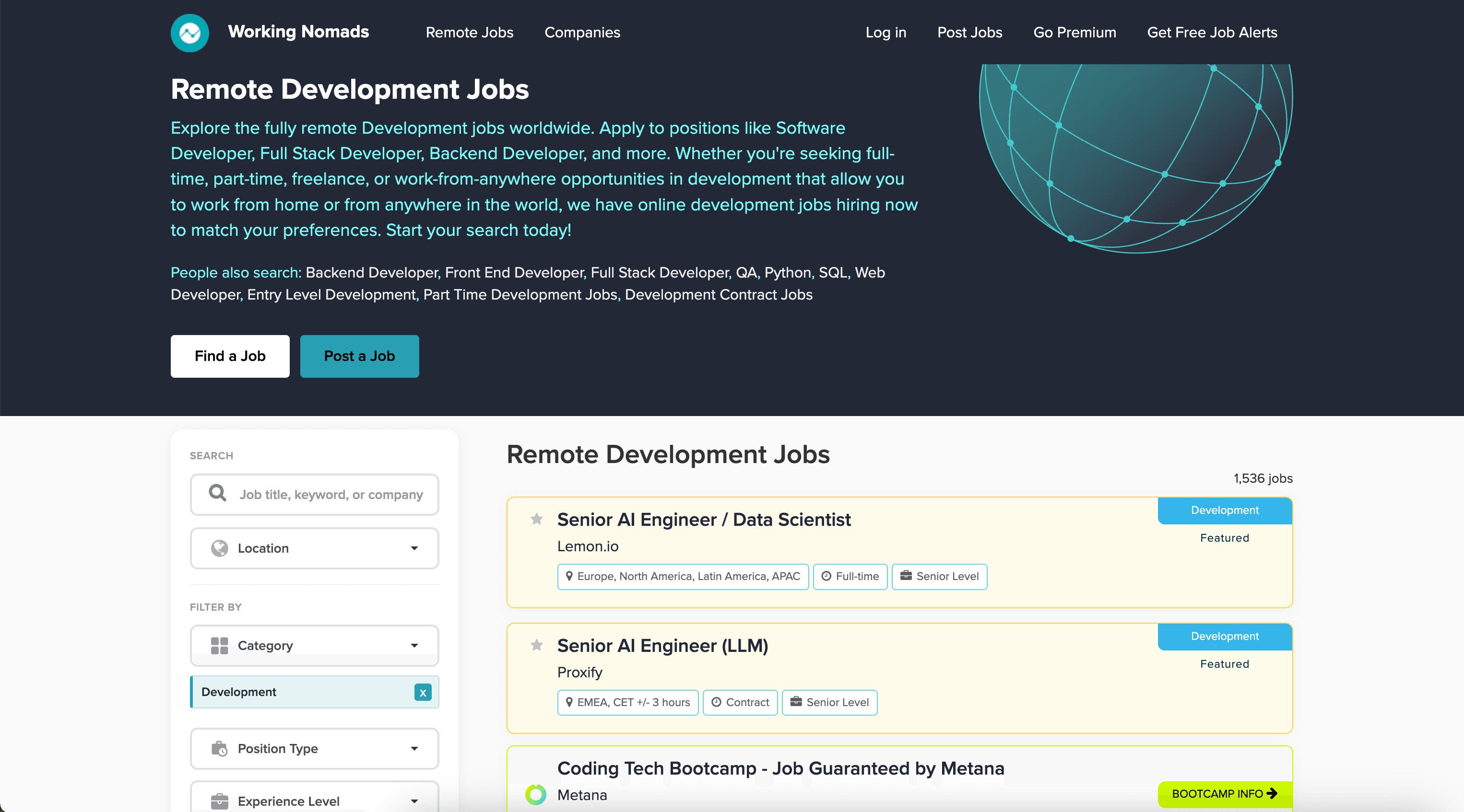 Scrape Remote Development Jobs from Working Nomads