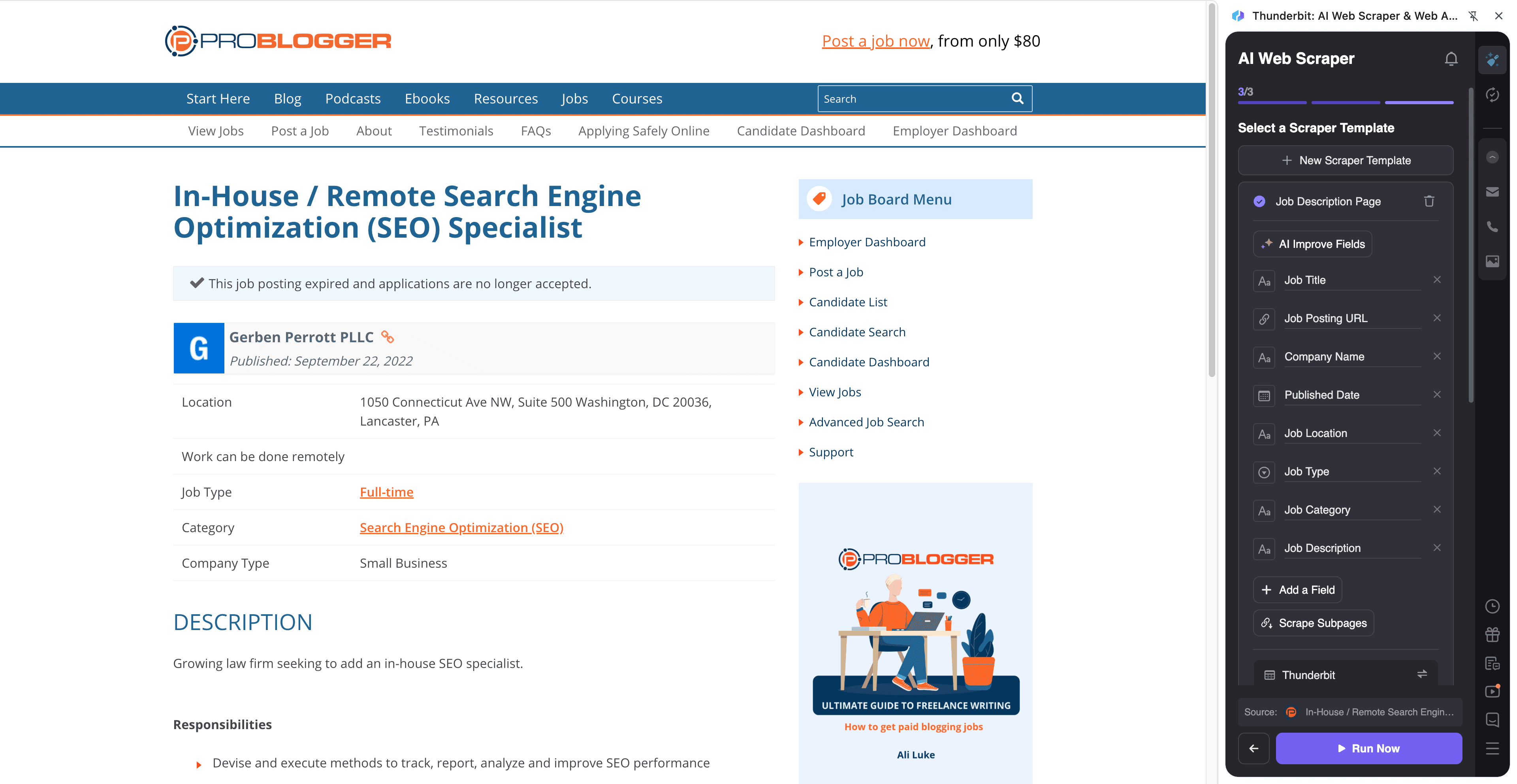 Specialized SEO Writer Sourcing Screenshot