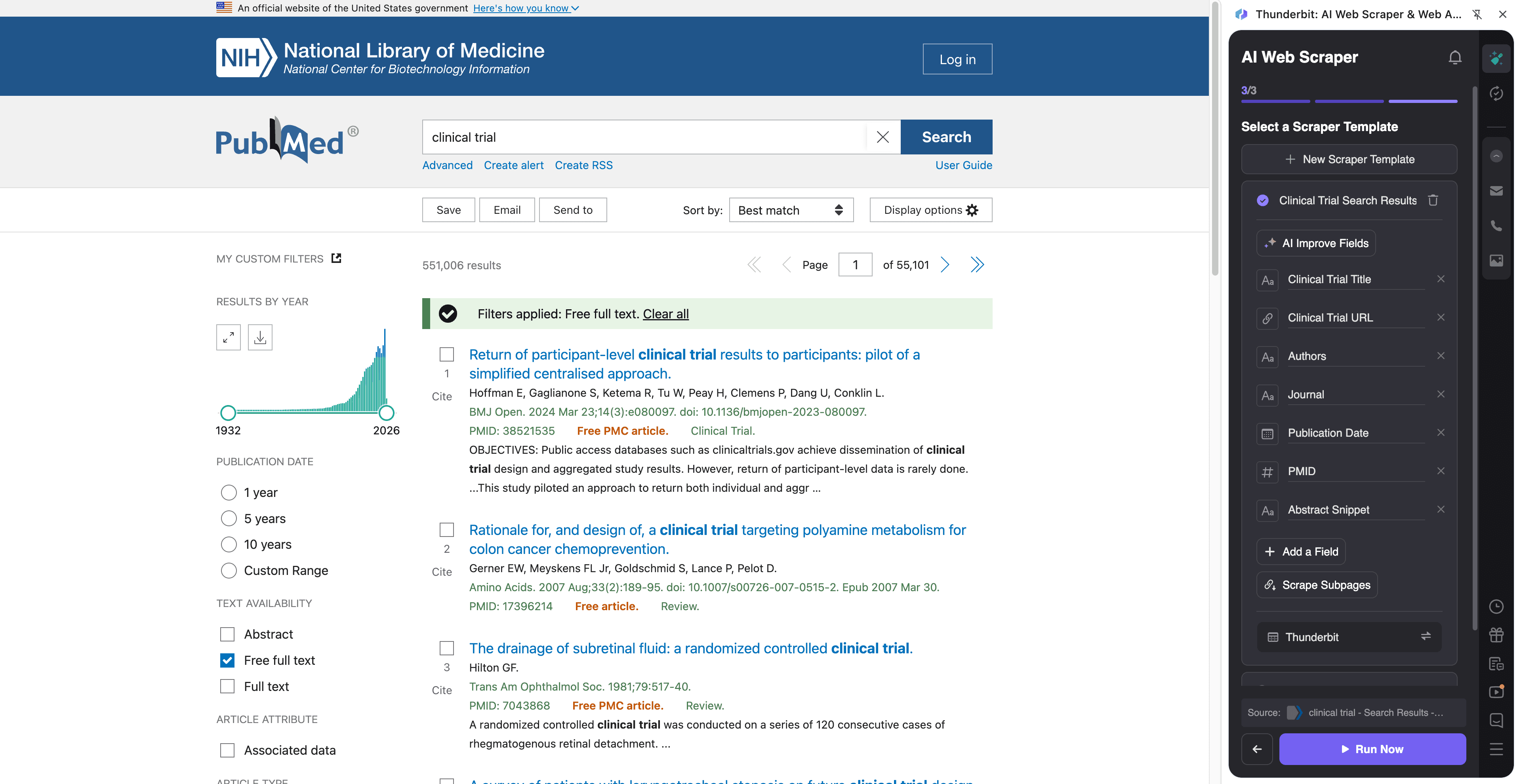 PubMed Clinical Trial Search Screenshot