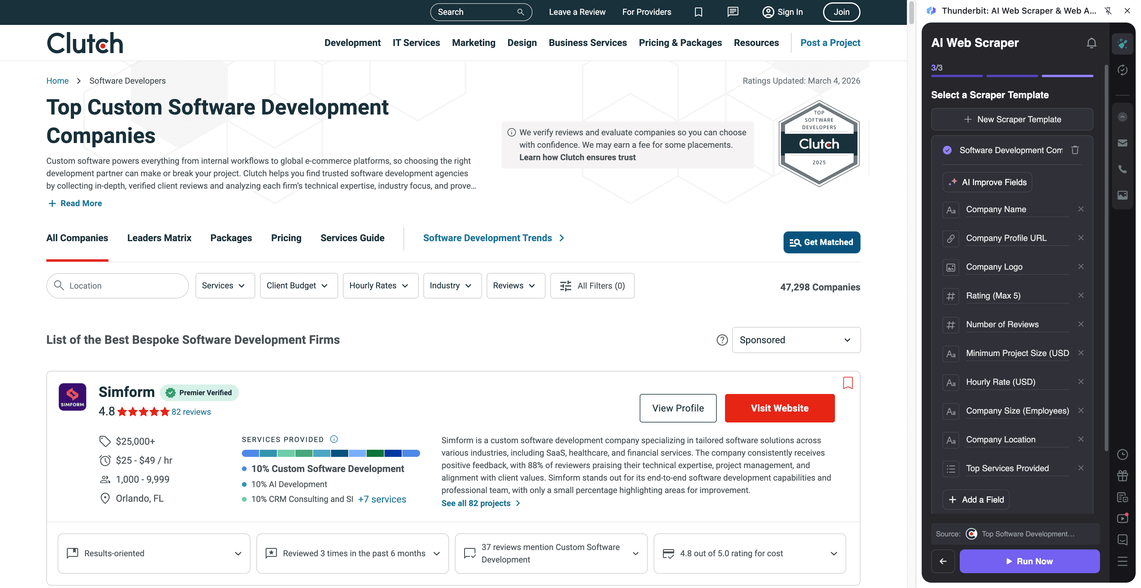 Clutch Vendor Listing Screenshot