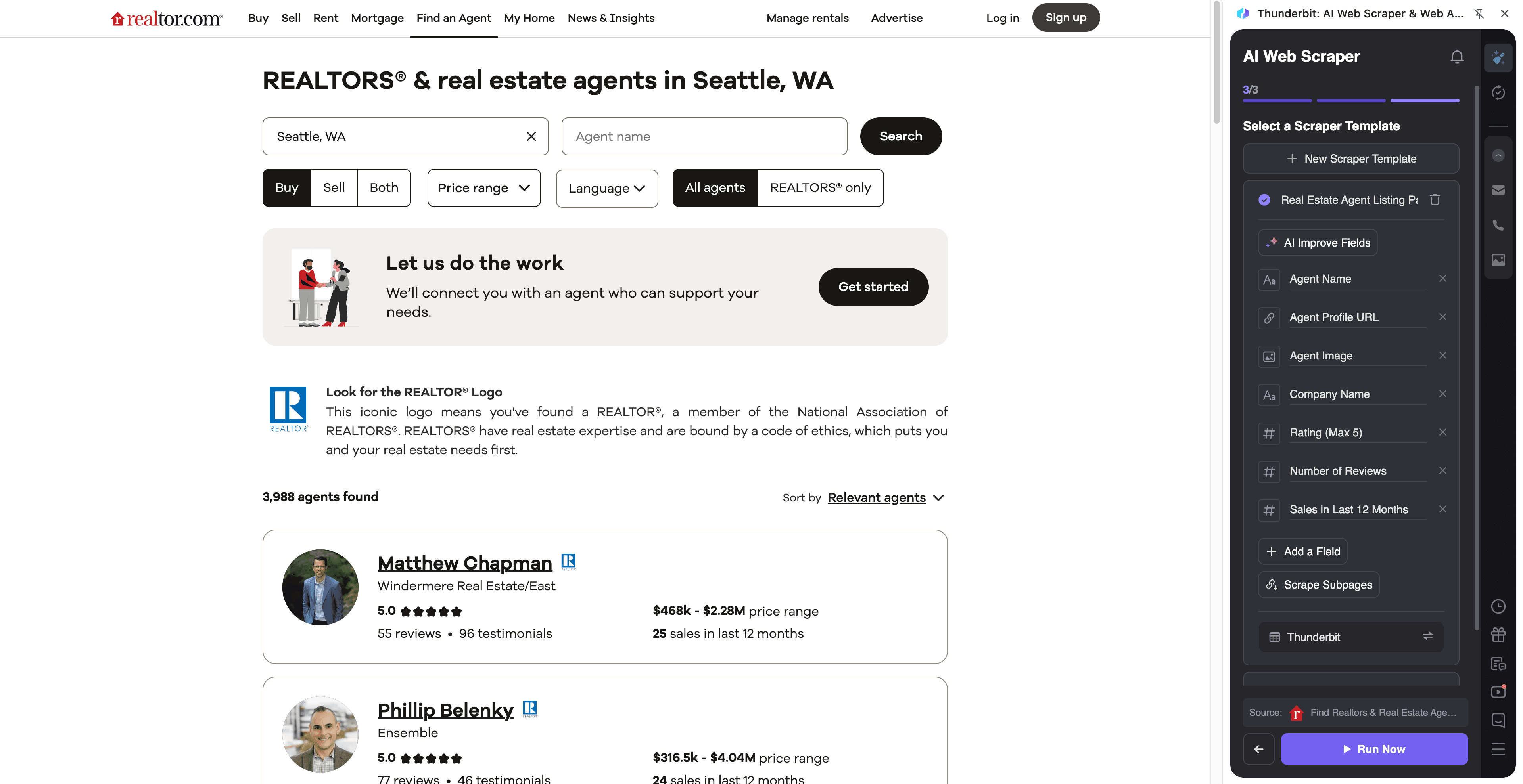Realtor.com Agent Index Screenshot