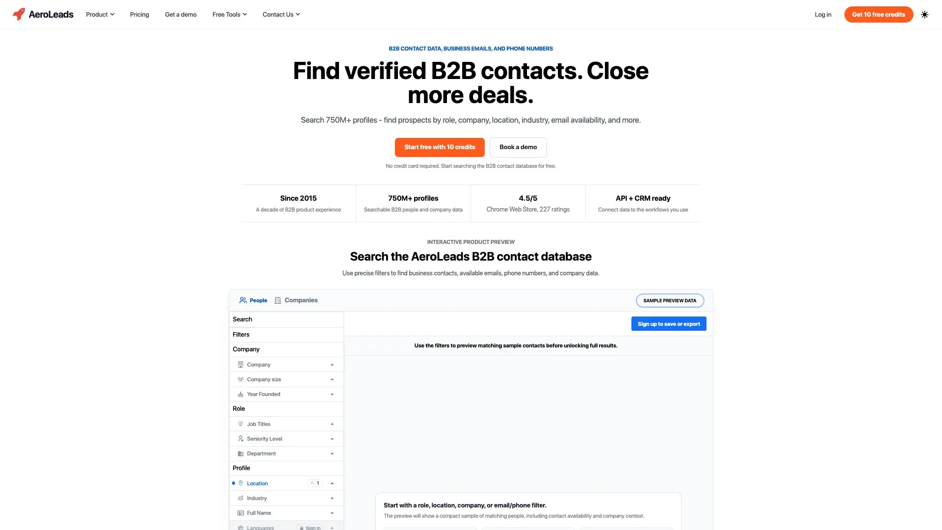 Aeroleads official website screenshot