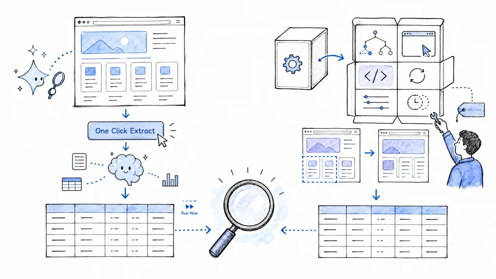 Agentic one-click page analysis beside selecting configuring and maintaining an Actor