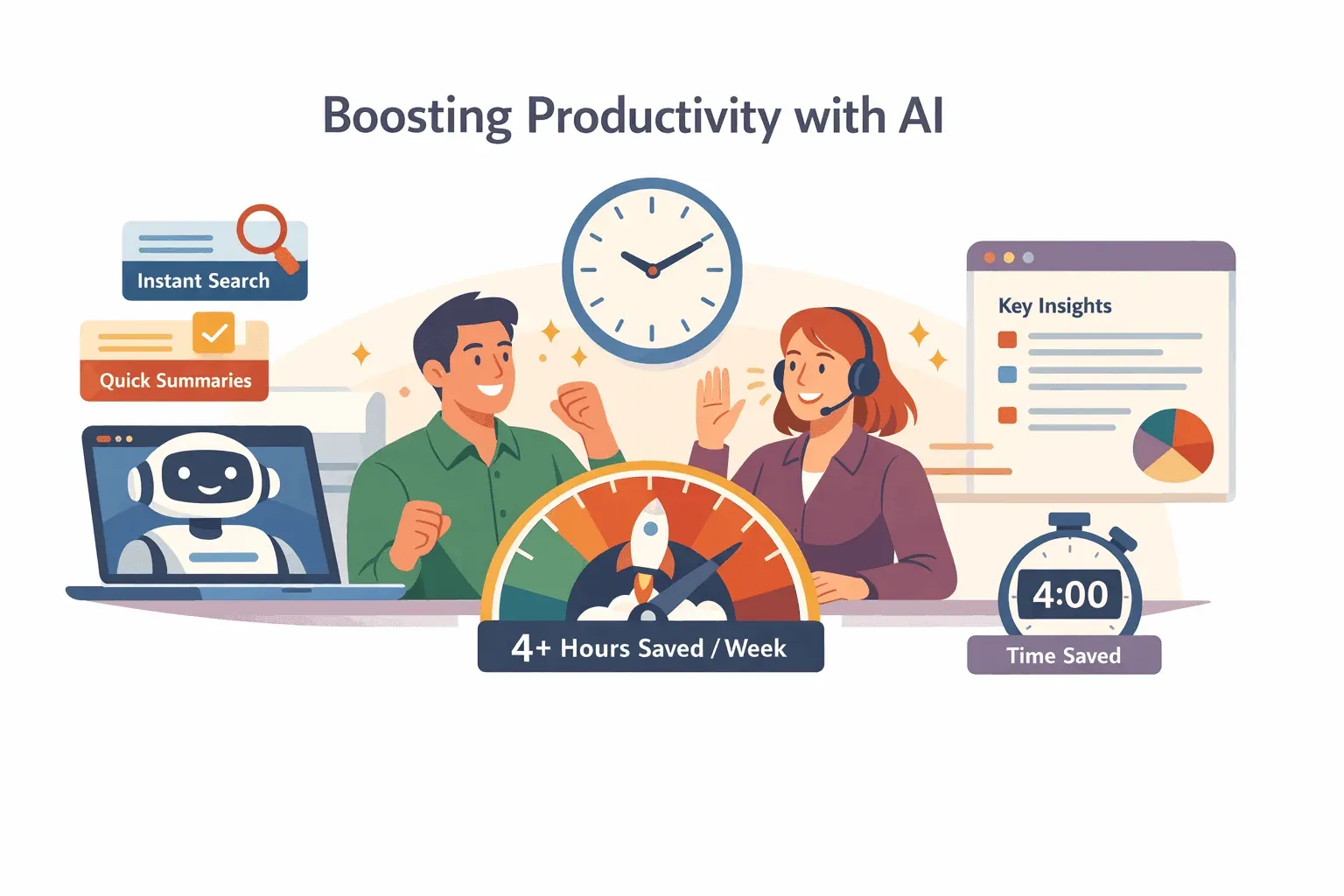 Productiviteitsboost door AI: directe zoekresultaten, snelle samenvattingen, kerninzichten en meer dan 4 uur tijdwinst per week.