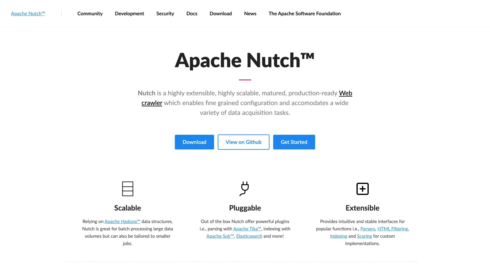 Apache Nutch official website screenshot
