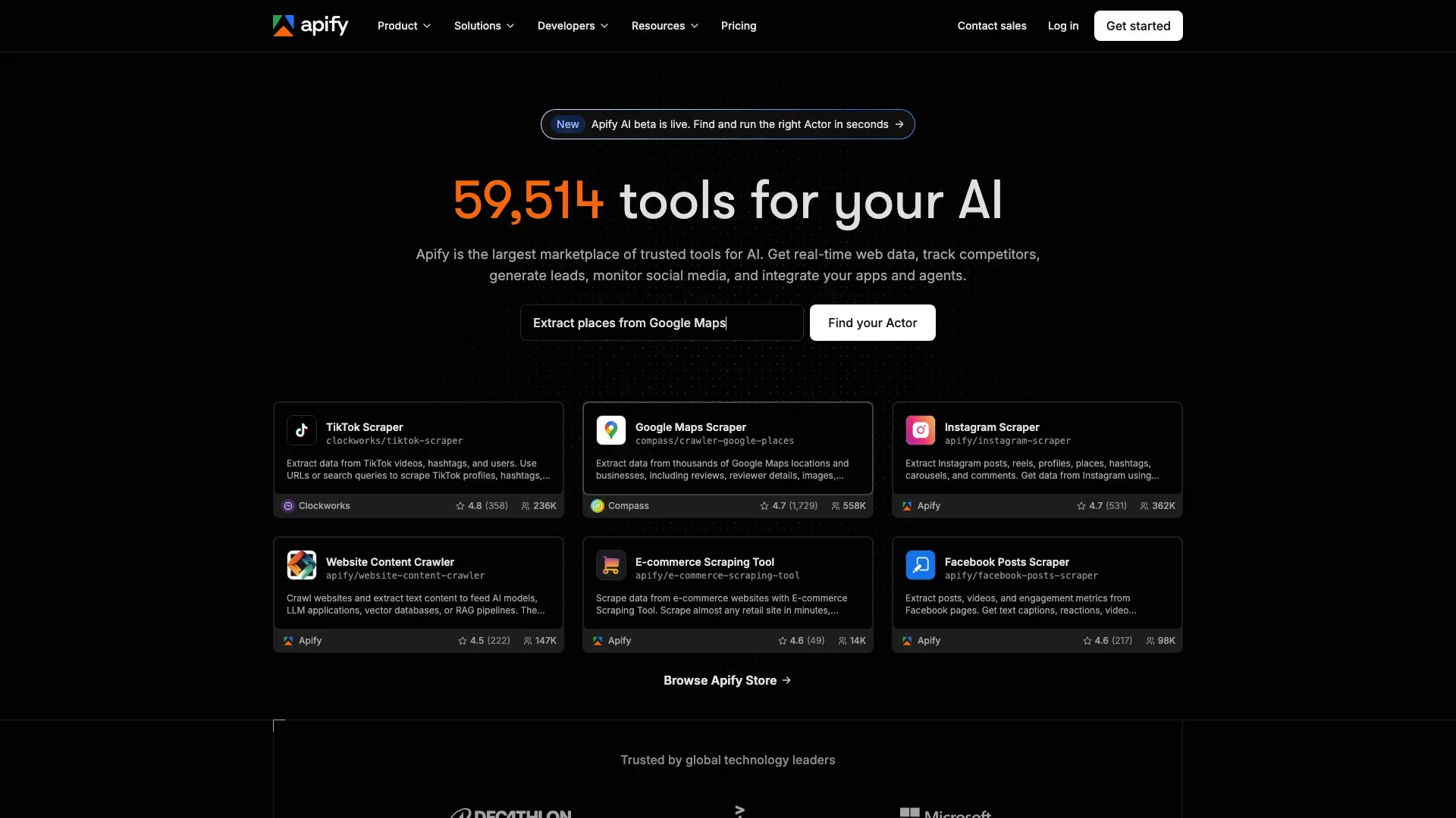 Apify official website screenshot