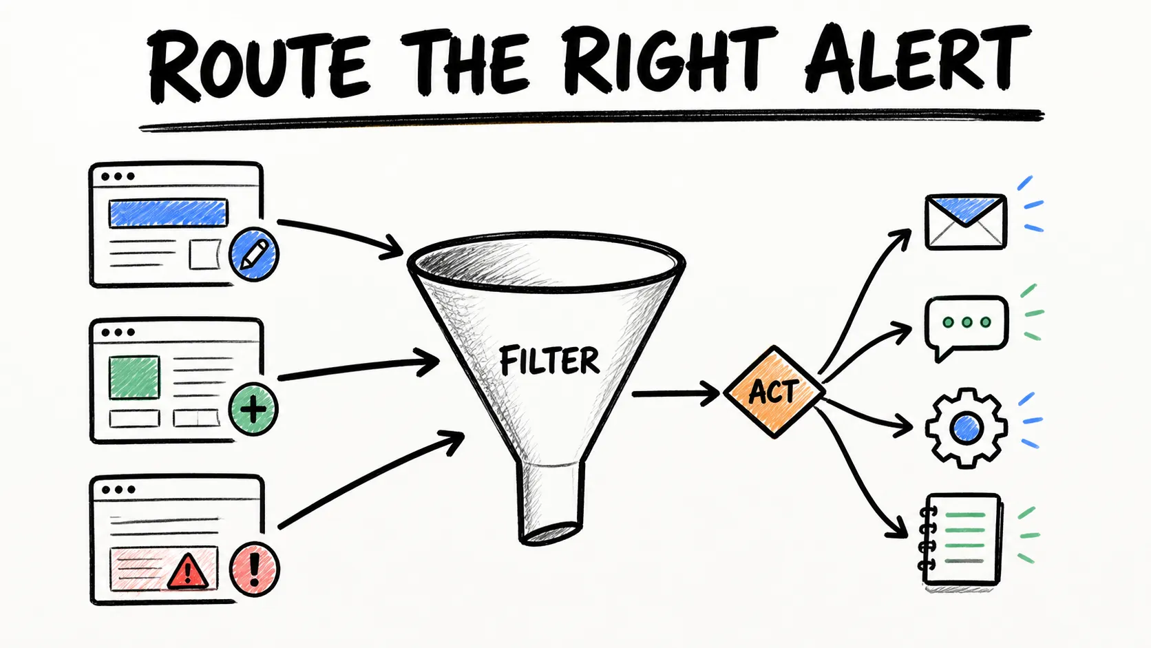 Alert routing workflow that filters website changes by significance and team ownership