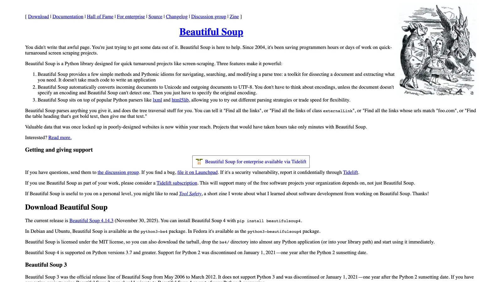 Beautiful Soup official website screenshot
