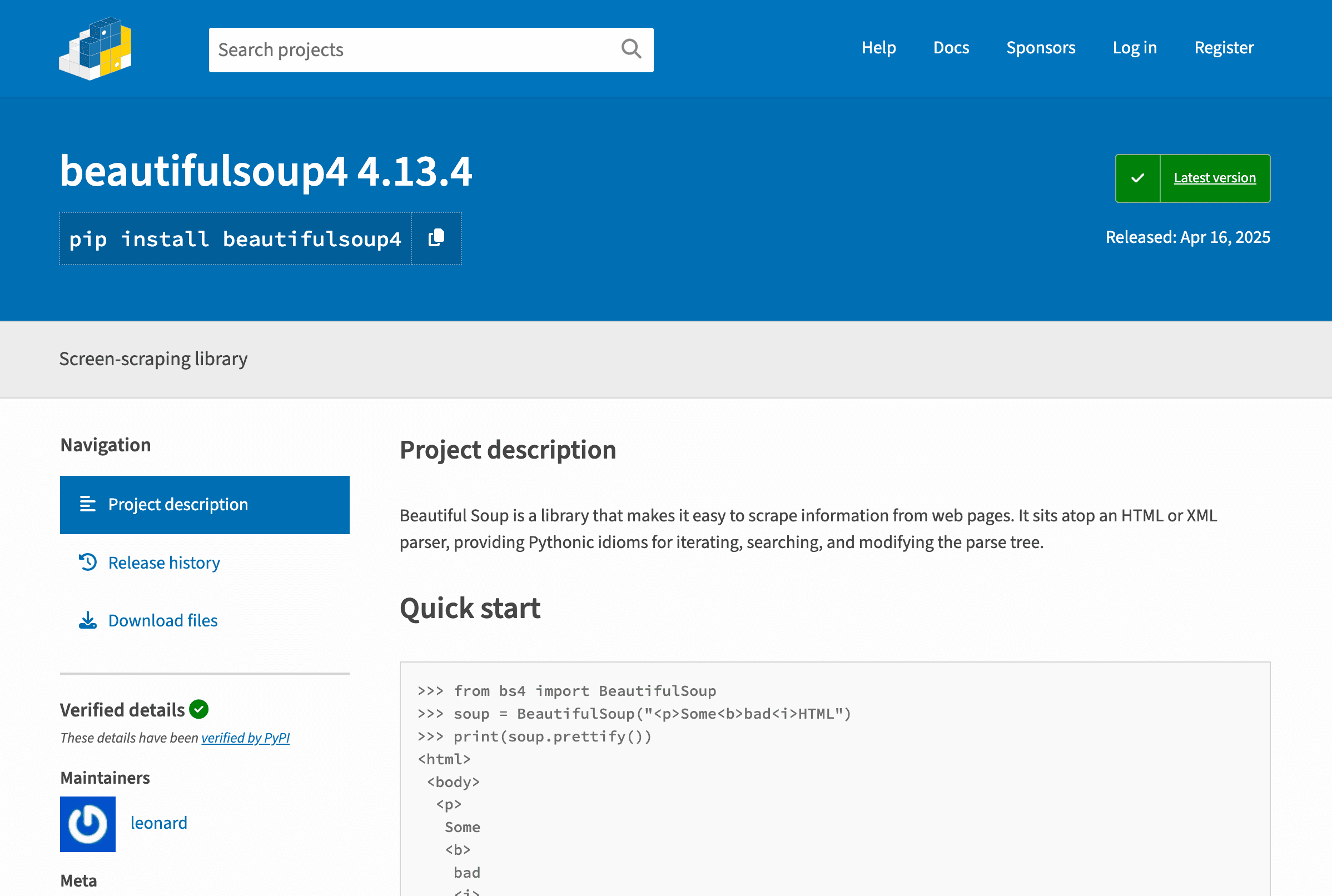 beautifulsoup4-pypi-page-screenshot.png