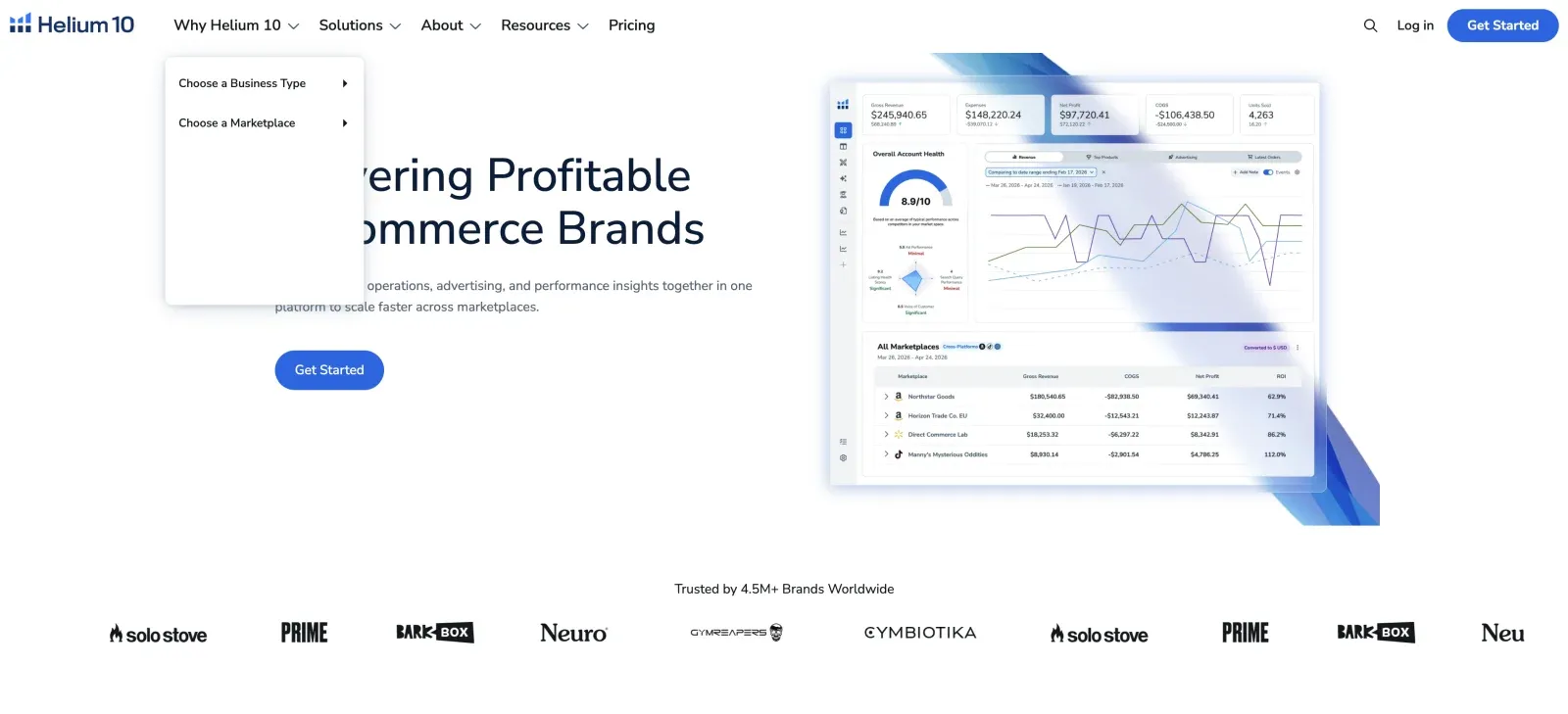 Helium 10 seller tool dashboard screenshot