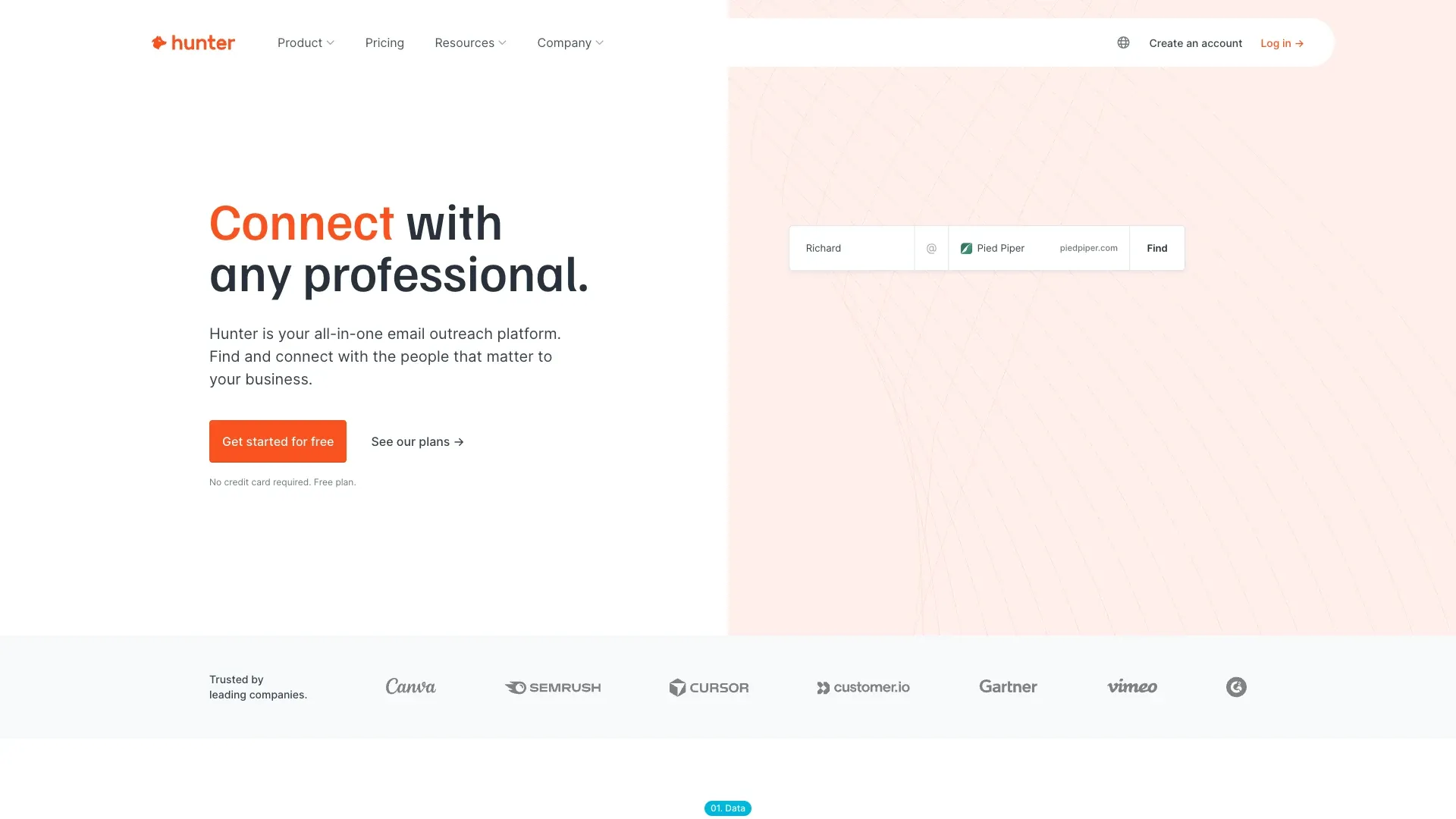 Official Hunter.io website screenshot